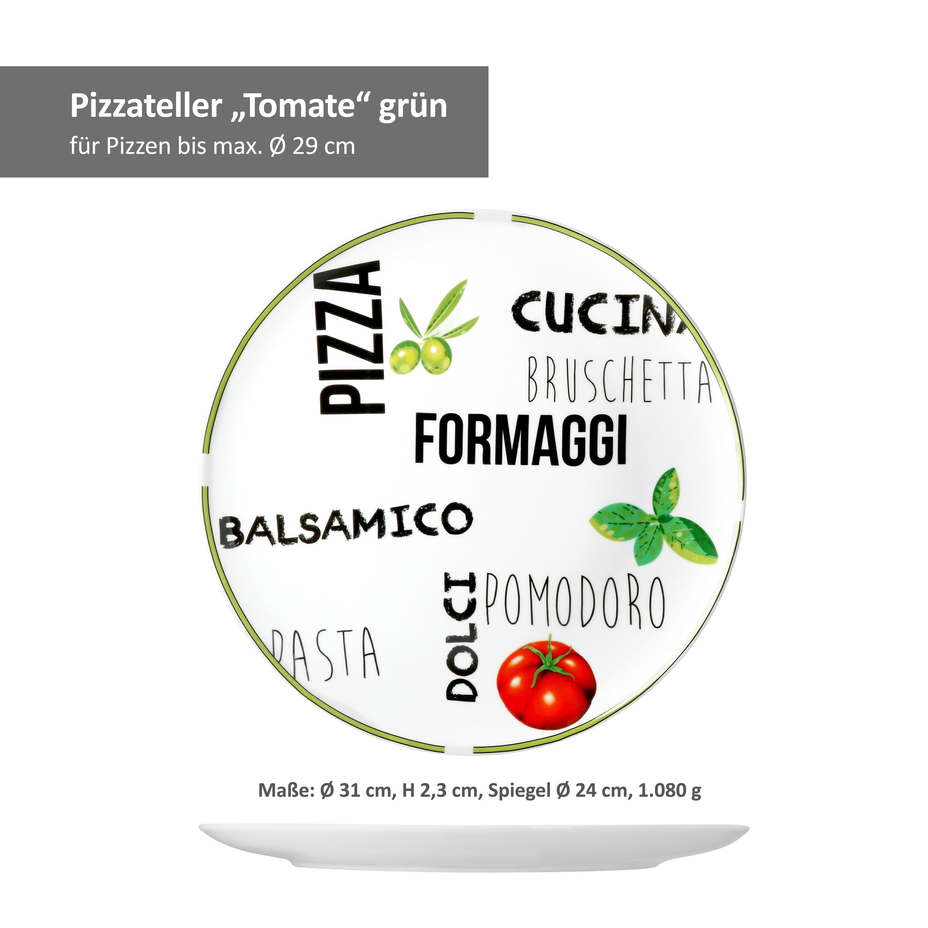 6pcs Set Of Pizza Plates Tomato White With Decoration Ø 31cm - & 3x Red - 27020533