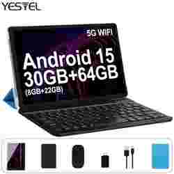 imagen del artículo YESTEL T10 2026 Nuevo Tablet Android 15 de 10.1 pulgadas con 30GB de RAM (8GB + 22GB virtual) y 64GB de ROM (admite almacenamiento expandible hasta 1TB). Equipado con un procesador octa-core, cuenta con una pantalla táctil IPS HD de 1280*800, cámaras dobles (5.0MP + 8.0MP) y una batería de 6000mAh. Soporta Wi-Fi, Tipo-C, Widevine L1, GPS, Bluetooth, 5G, reconocimiento facial y función de pantalla dividida. Incluye un estuche protector para tablet, cable USB, protector de pantalla, Abrir en una nueva pestaña.