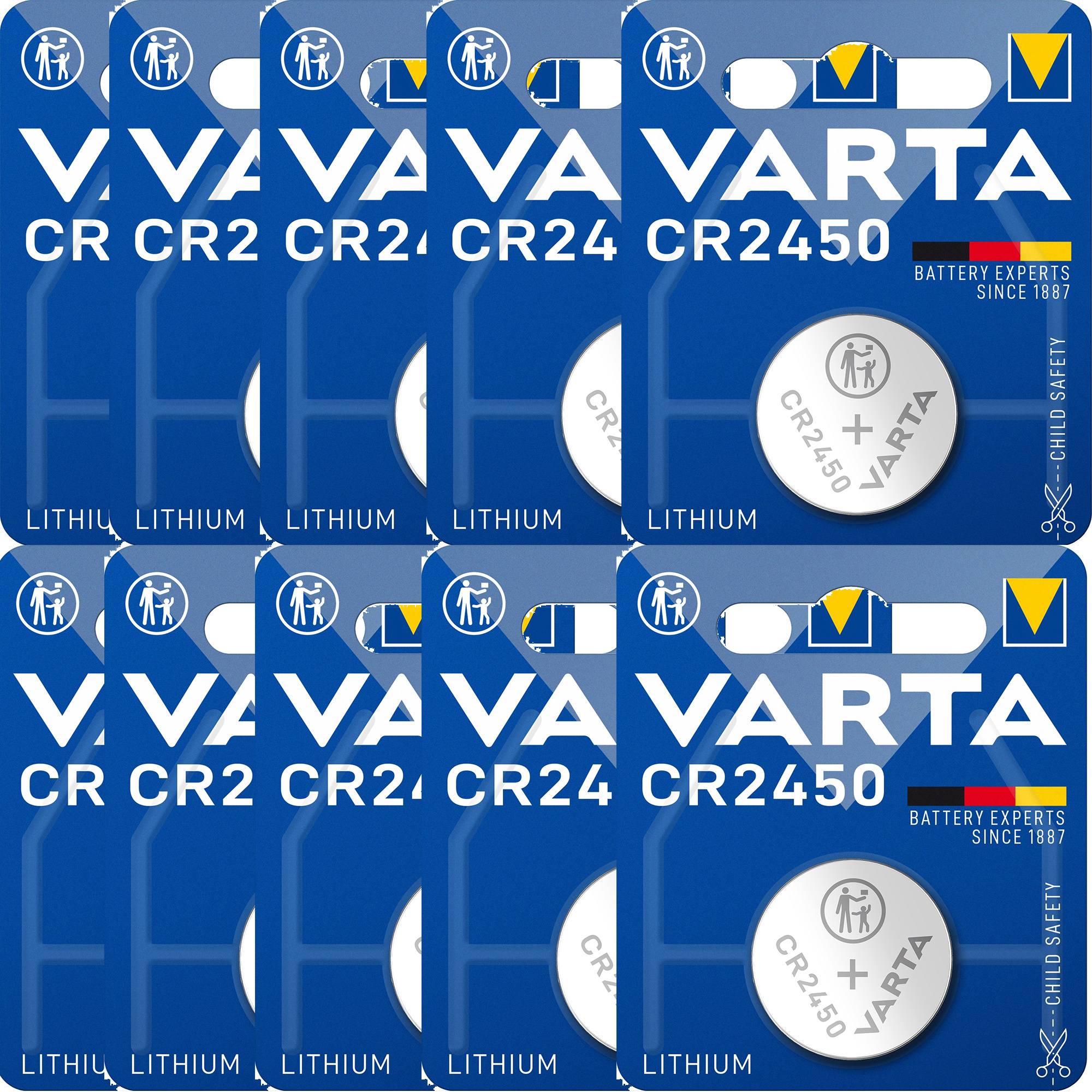 Varta Batteries Button Cells Cr2450, 10pcs, Lithium, 3v, Child-resistant Packaging, For Smart , Car Keys And Other Applications