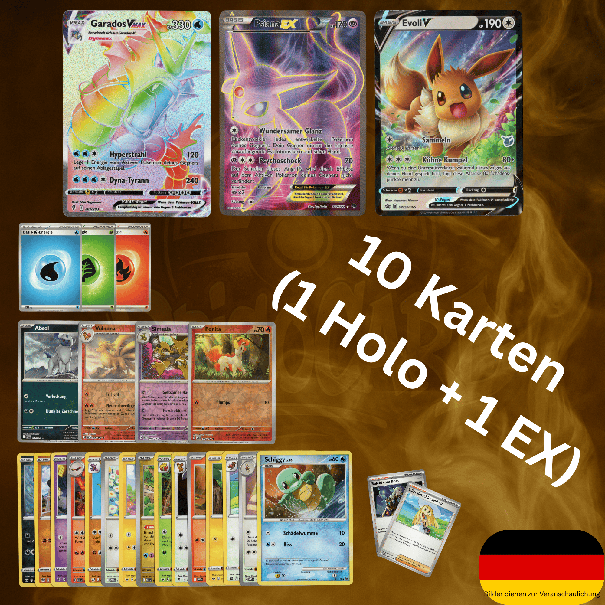 Image of German – 10 Original Collectible Cards Compatible With Pokémon Tcg With & Ex – . 1 + 1 Ex – Pokémon Tcg Cards – Gift For Kids & Collectors