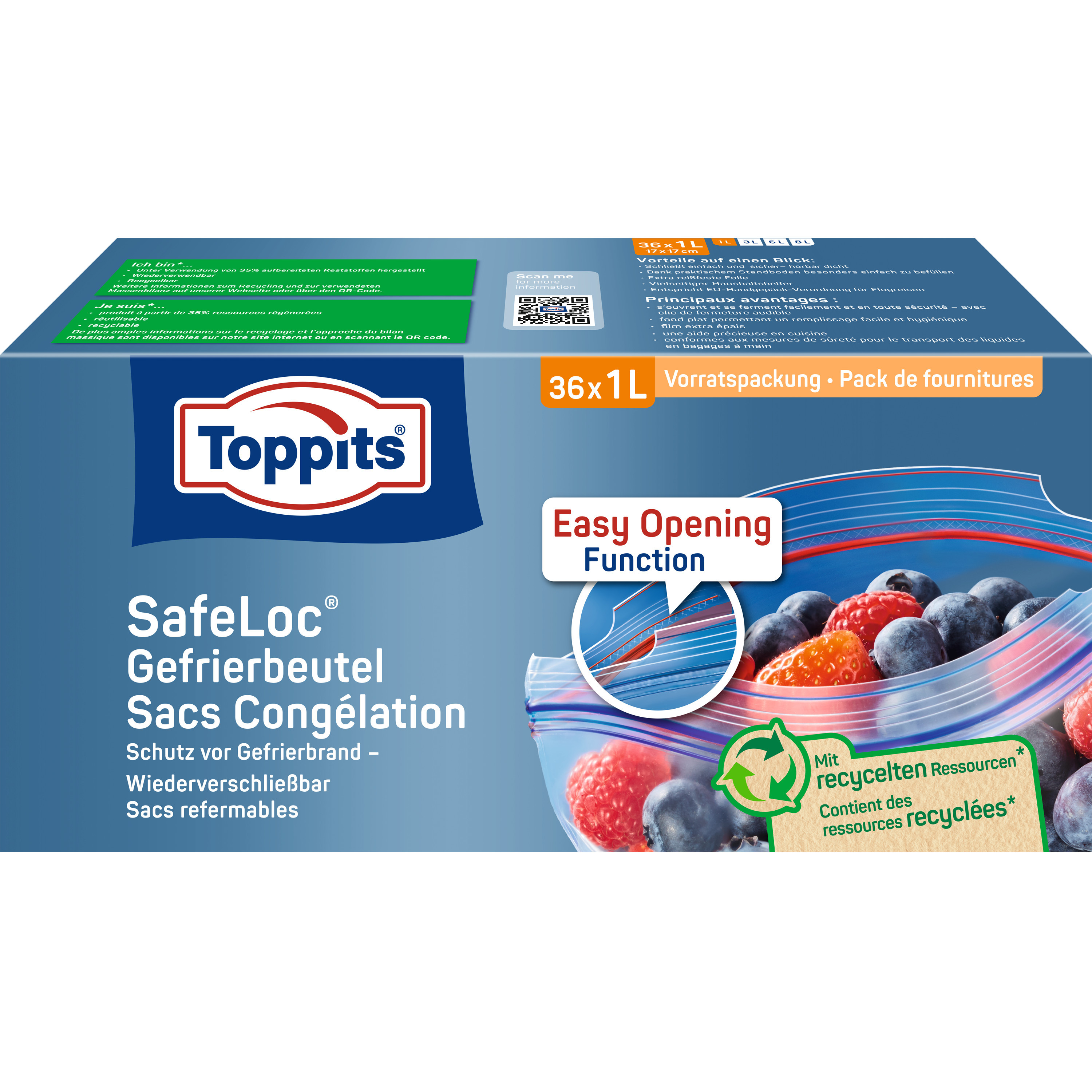 Toppits Freezer Bags 36x 1l Protection Against - Re-sealable