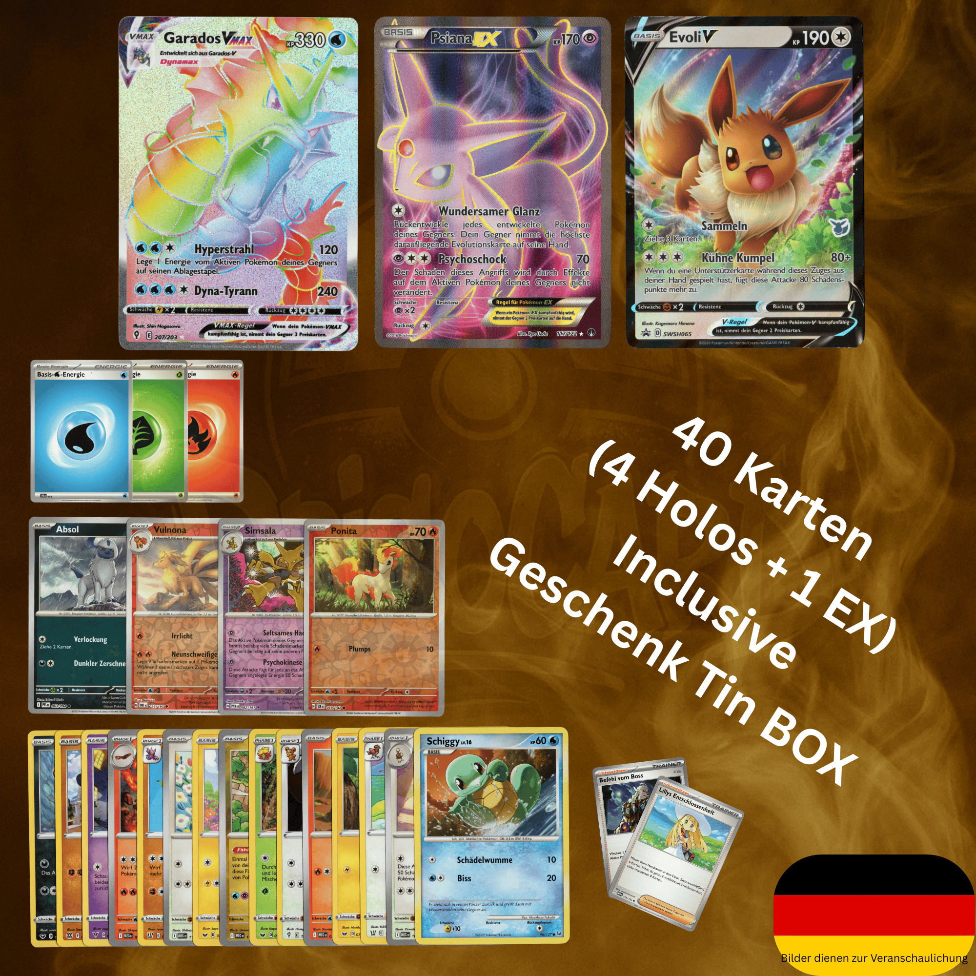 E-shop Pokémon Karten Deutsch – 40 Originale Sammelkarten kompatibel mit Pokémon TCG – inkl. 4 + 1 EX – Pokémon TCG Karten – Geschenk für Kinder & /