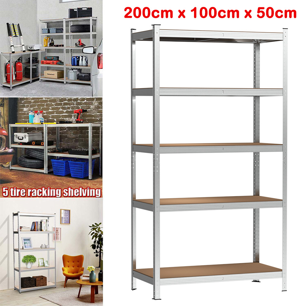 E-shop Regalblock, 5 Ebenen, H 200 x x cm Stehregal, Schwerlast-Metallregal, Schraubenlose Lagerregale für Küche, Garage, Schuppen, Werkstatt, 875 kg