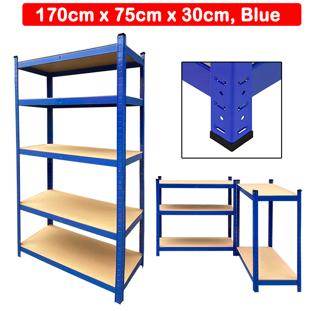 E-shop Regal, 5 Etagen Metallregal, Schraubenlose Lagerregale, H 170 x B 75 x T 30 cm, Einfach zu Montieren, Höhenverstellbare Regalböden, Regaleinheit