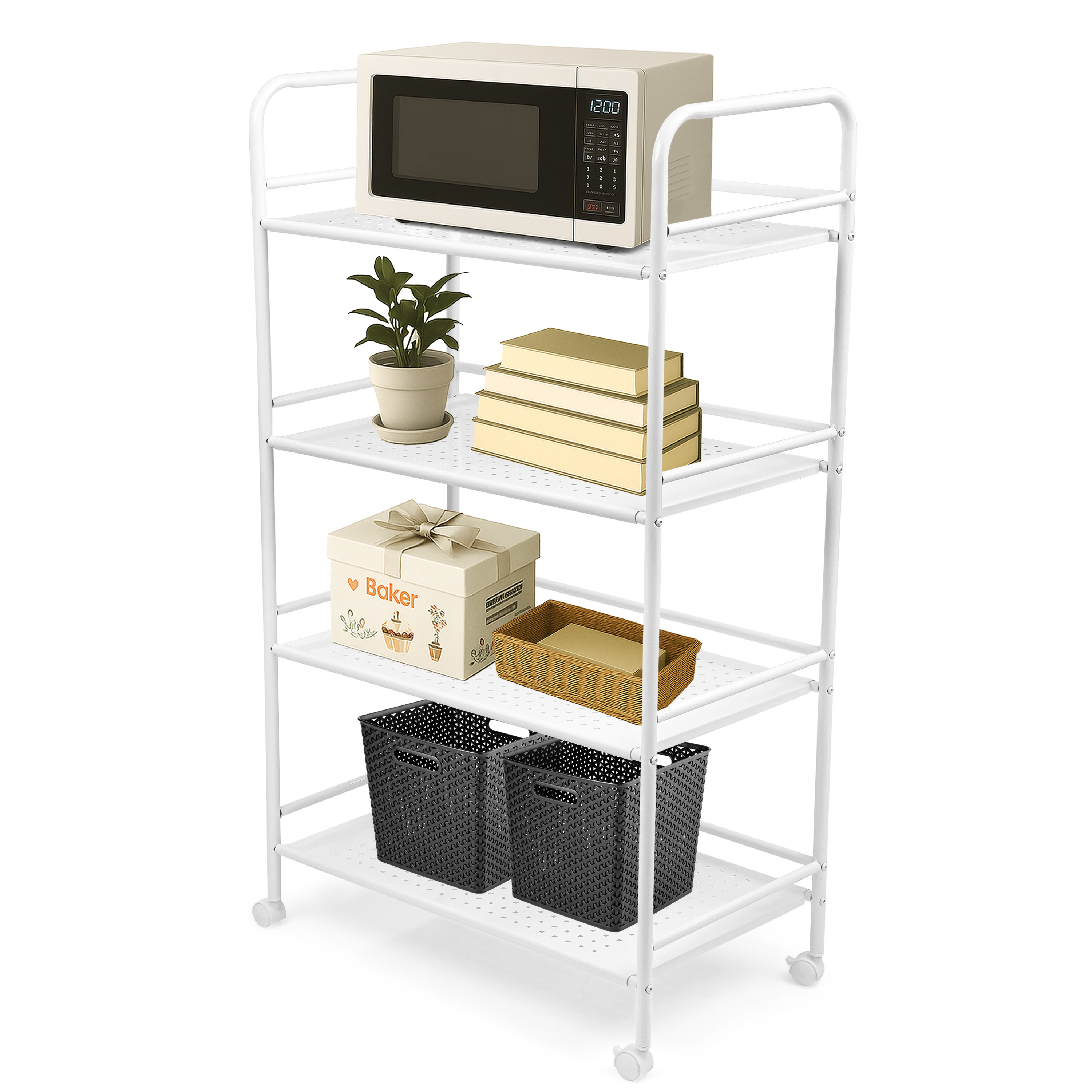 TEMU 4 Tier Kitchen Trolley On Wheels, Food Trolley Organizer Storage, Wheeled Storage Trolley For Kitchen, Bathroom, Office, Bedroom Or Laundry