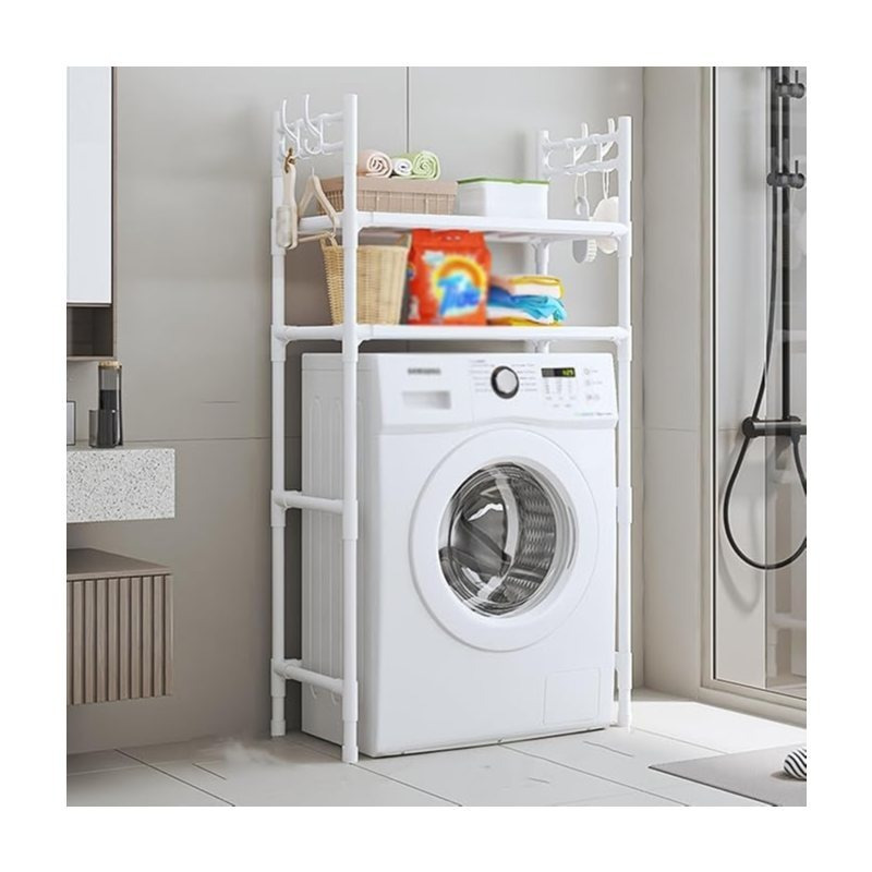 TEMU Estantes para lavadora de 2 y 3 niveles,con ganchos estantes de plástico fáciles de instalar que ahorran en su lavadero, baño o ; estantes para