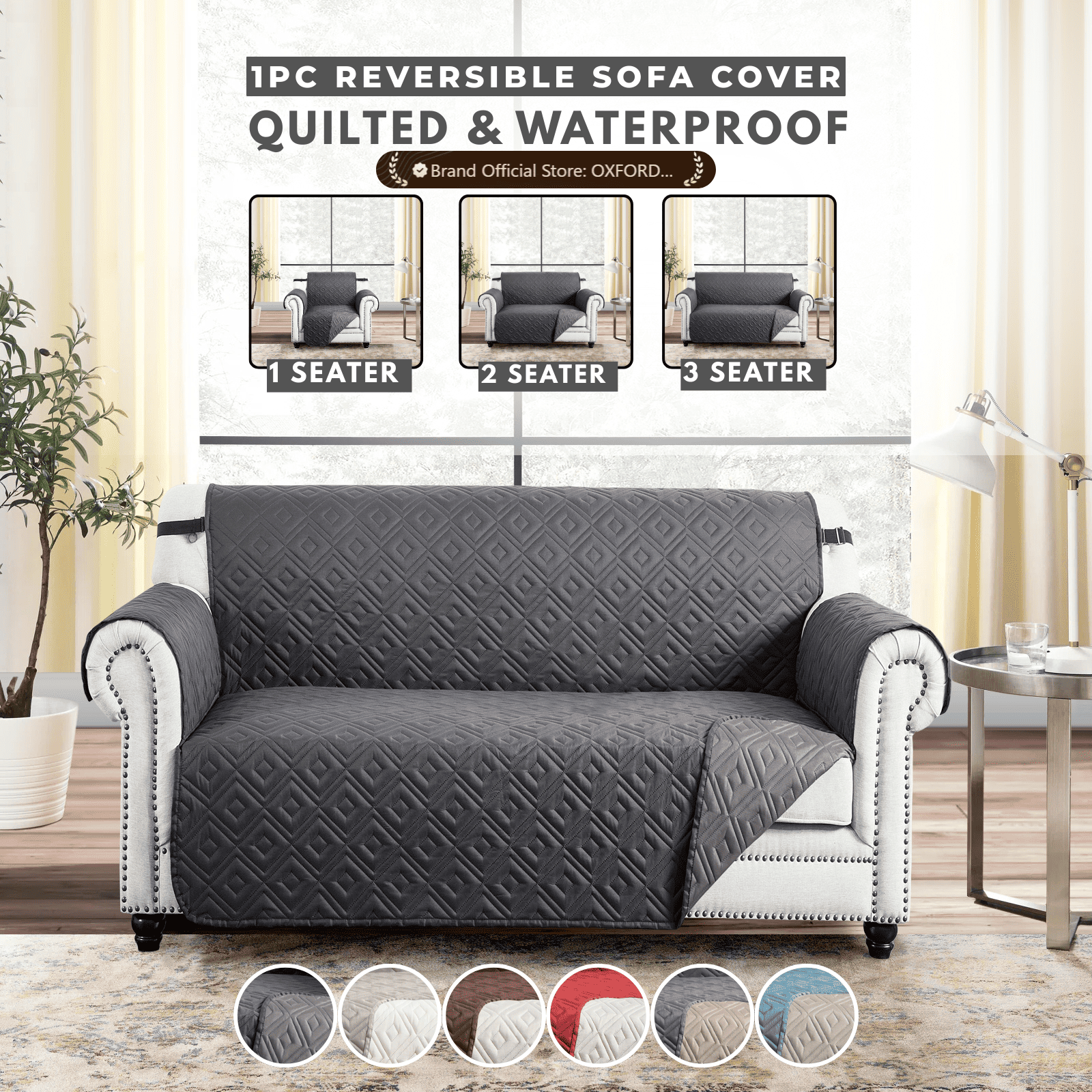 TEMU 1pc High-quality Waterproof Sofa Protector - Anti Slip Reversible Couch Cover, Quilted Style, Pet Friendly, Scratch Resistant Slipcover, Machine