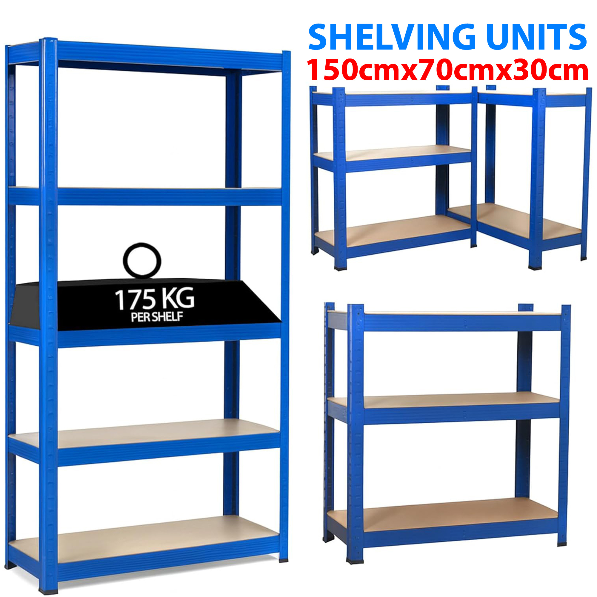 5 tier boltless shelving uni heavy duty garage shelving units 150cmx70cmx30xm garages and sheds racking storage shelves strong metal shelving 5 tier boltless garage shelving storage unit adjustable shelf total capacity 175kg per shelf garage shed storage shelving units