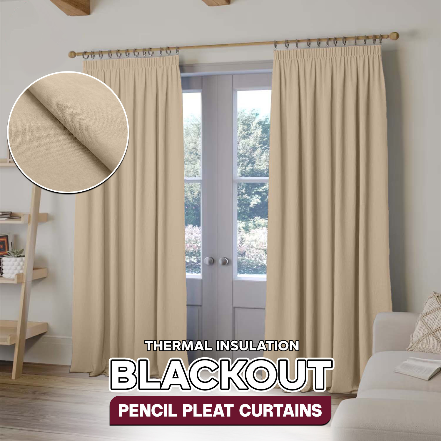 TEMU 2pcs Full Blackout Pencil Curtains – Thermal Insulated Window Drapes, Noise Reducing & Energy Saving Curtain Panels With Matching Ties, Perfect