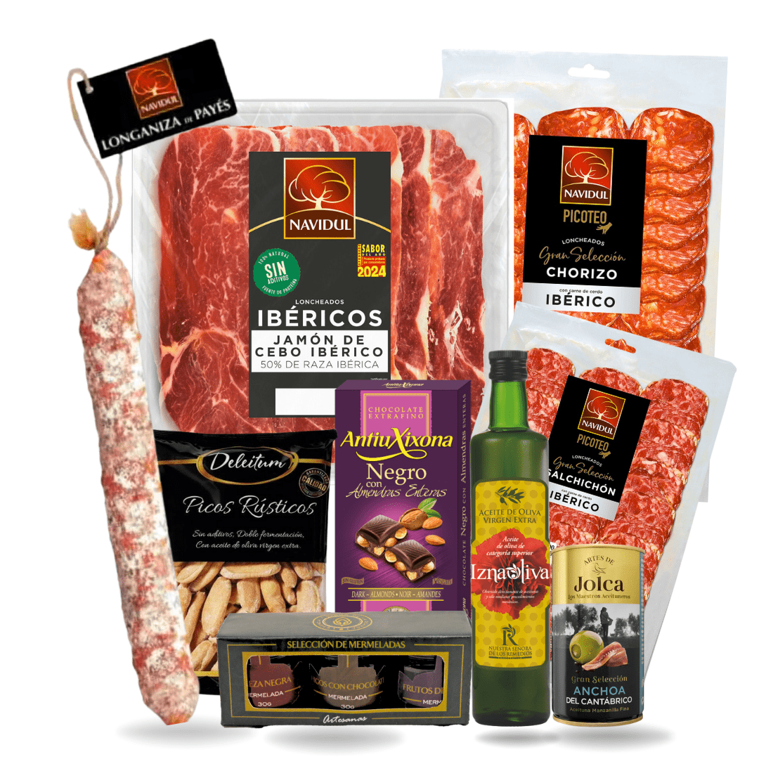 Cesta Gourmet para Regalar - Lote Gourmet con Ibéricos de regalo - Surtido de Bombones,...