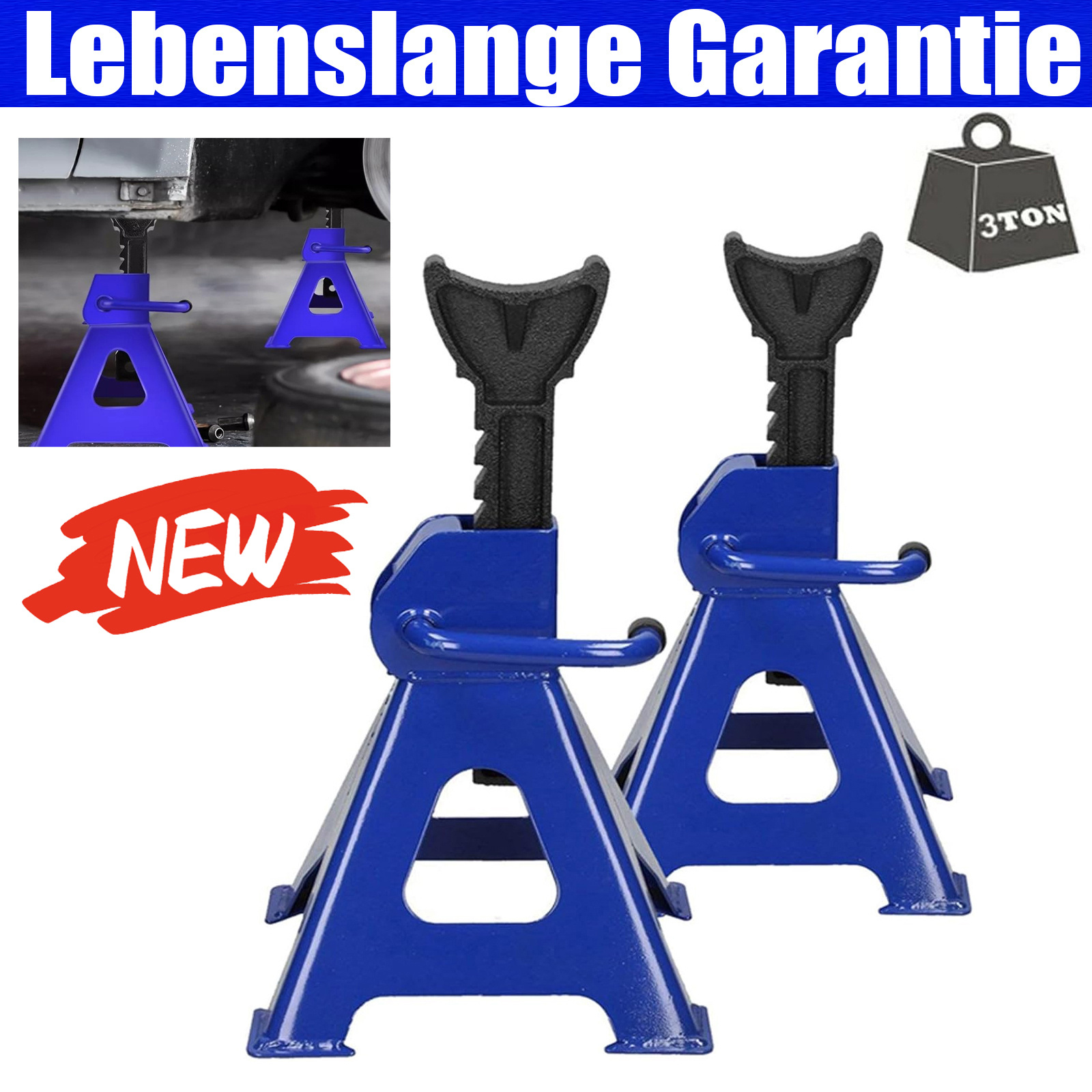 E-shop Schwere 3-Tonnen-Achseständer für Auto, Van, 4x4, Wohnwagen, Garage, Werkstatt, Stahl, robuste Konstruktion, Stützhebehöhe 29-43 cm, 2er-Pack