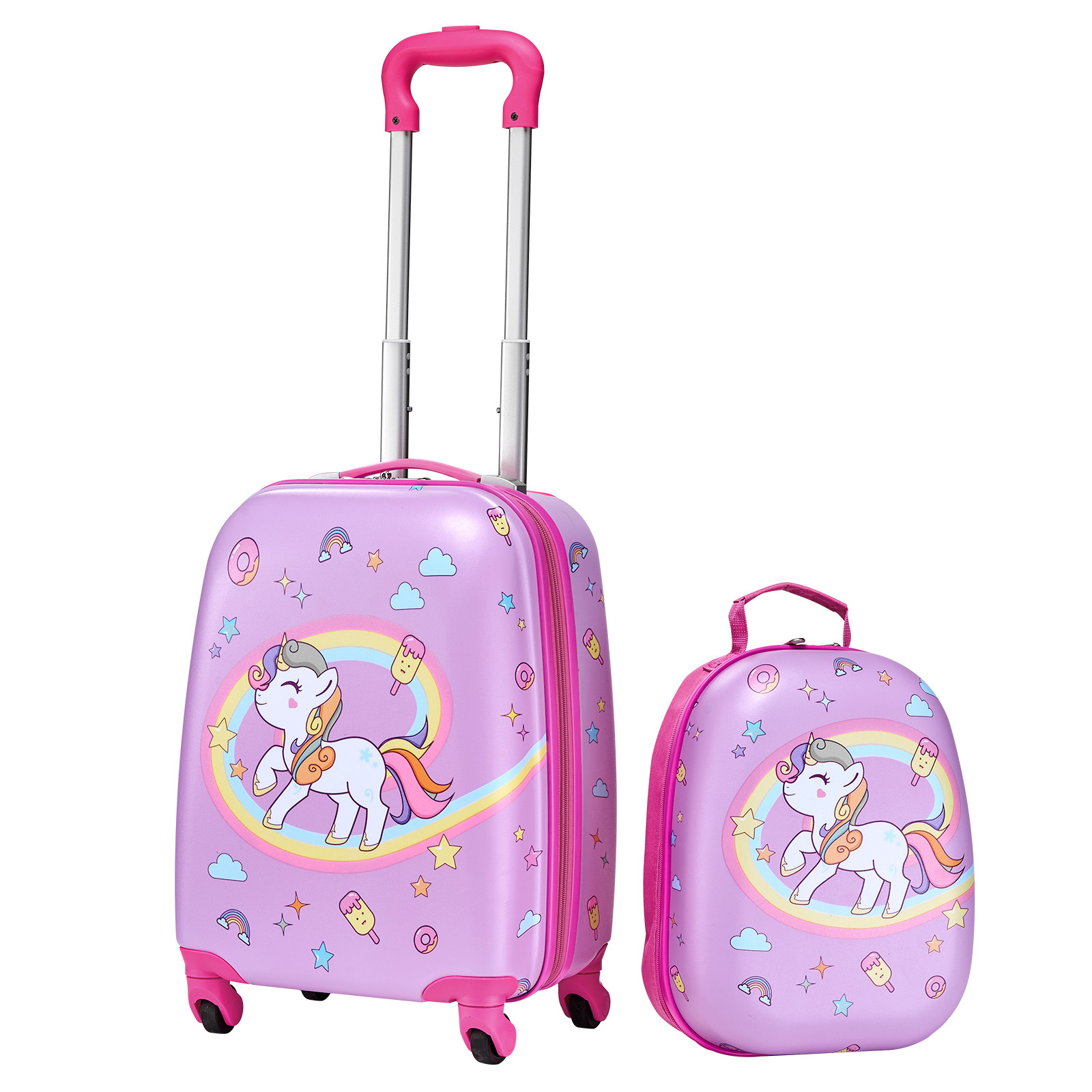 Vevor Kids Luggage Set, 2 Piece, 45.7 Cm Hardside Rolling Wheels Suitcase With Backpack, Unicorn Kids Carry On Luggage Set, Holiday Birthday Gift For , Airline Approved