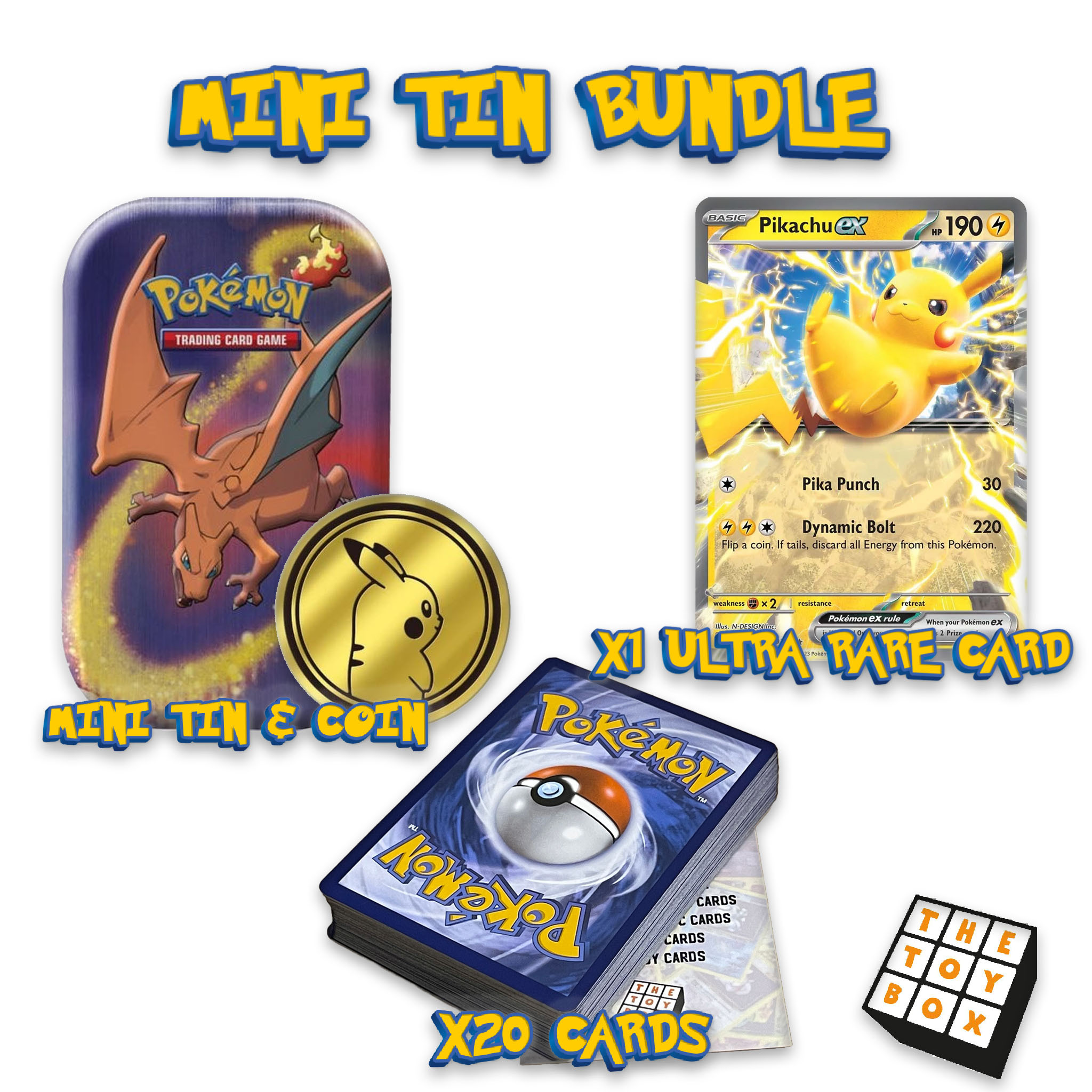 TEMU Bundle – 20 Random Cards + Mini Tin & Coin | Guaranteed 5 Holos & 1 Ultra Rare | Mystery Gift Pack | By ™