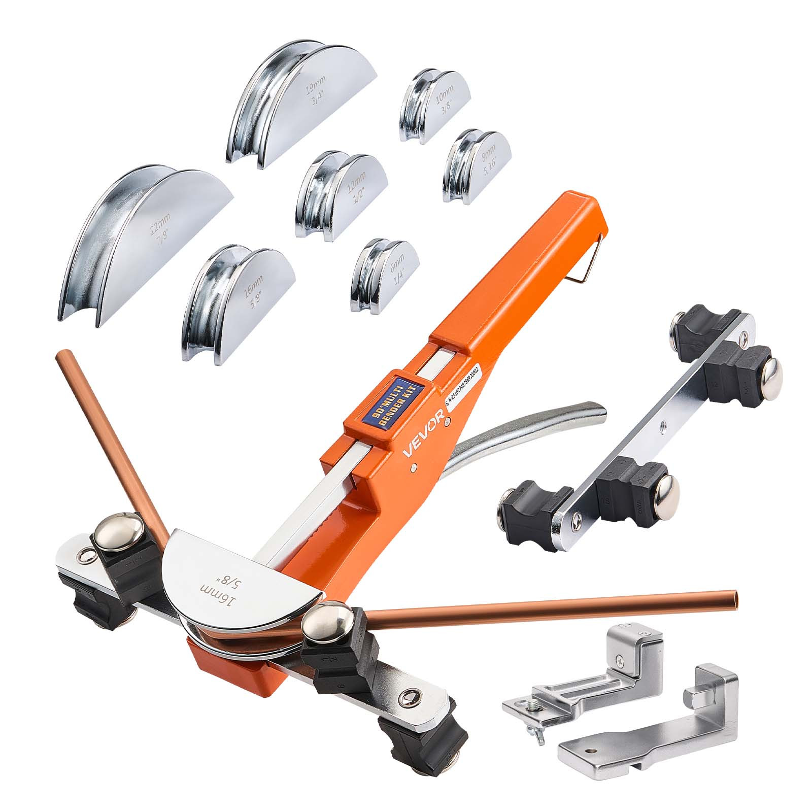 Image of Vevor Tubing Bender Kit, 6 Mm To 22 Mm, Compact Ratcheting Tube Pipe Bender, /reverse Hand Bending Tool, With 7 Aluminium Alloy Dies, For Copper Hvac Air Conditioning Refrigeration Auto Repair