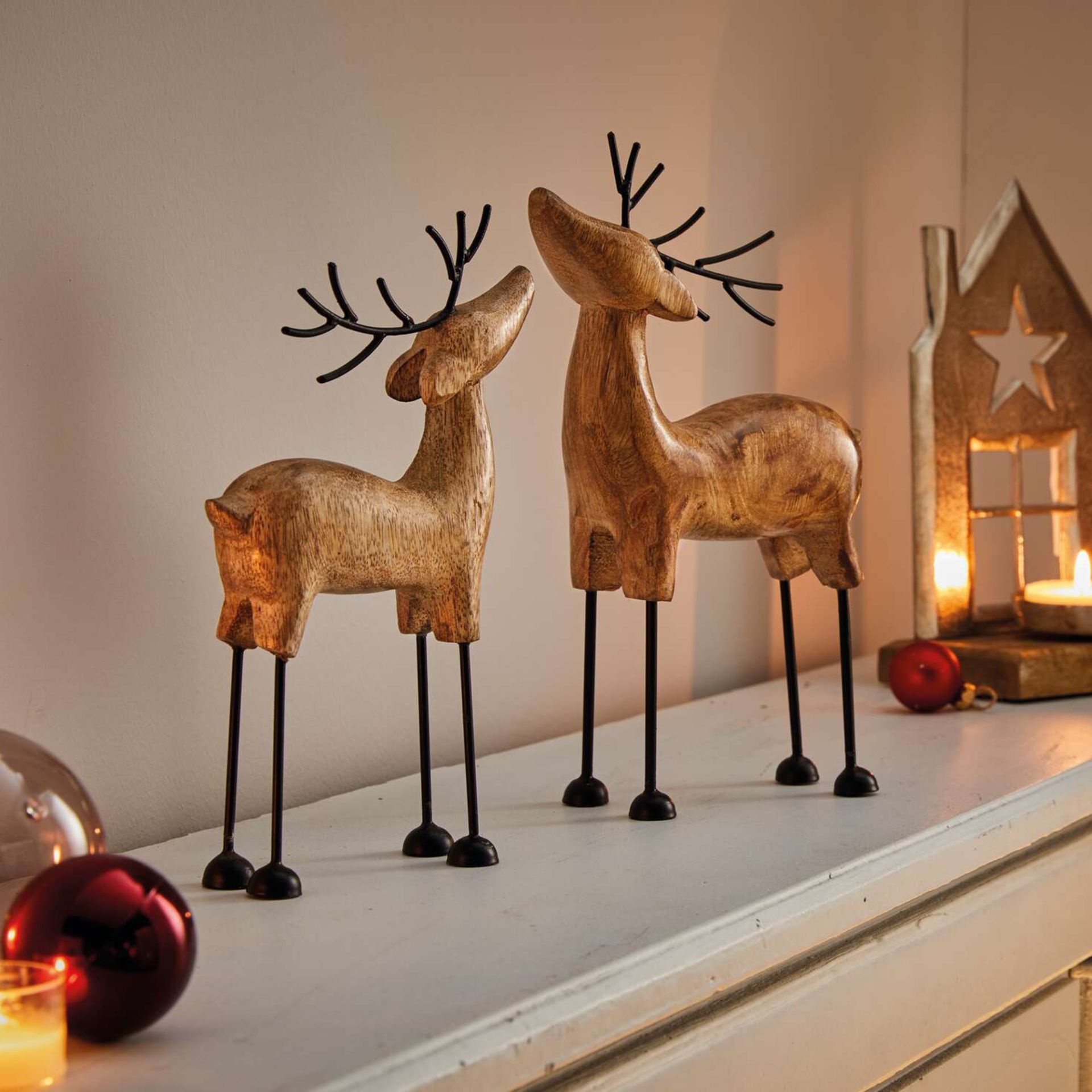 Image of 2x Decorative Figure "reindeer" Made Of Mango Wood & Metal, Winter Decor, Christmas Decor