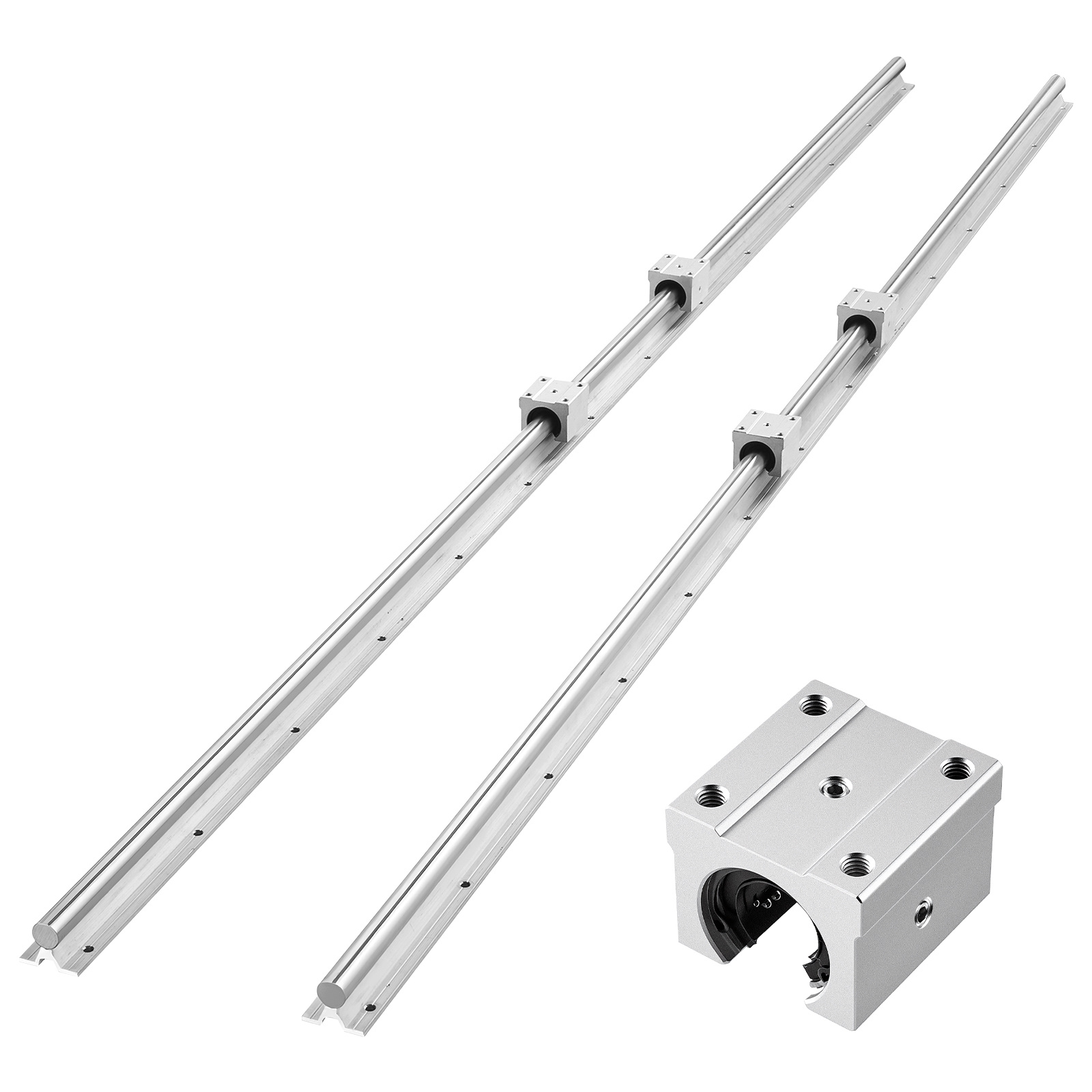 Vevor Linear Rail Kit, Sbr20, 2pcs 2000 Mm (78.74 Inch) Linear Motion Guide Rails And 4pcs Bearing Slide Blocks, Fully Shaft, For Cutting, Grinding, Milling, Drilling Machines, And More