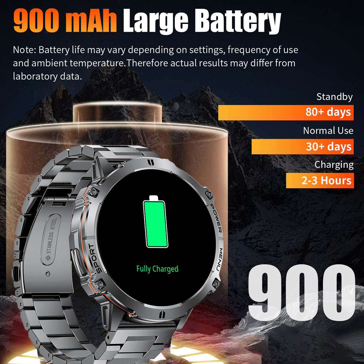 Montre Connectée Sport Homme avec Grand Écran AMOLED 1.73 Pouces / Batterie 900 mAh / Plus de 110 Modes Sportifs / Affichage Always-on / Suivi du Sommeil / Tracker Fitness pour Android iPhone