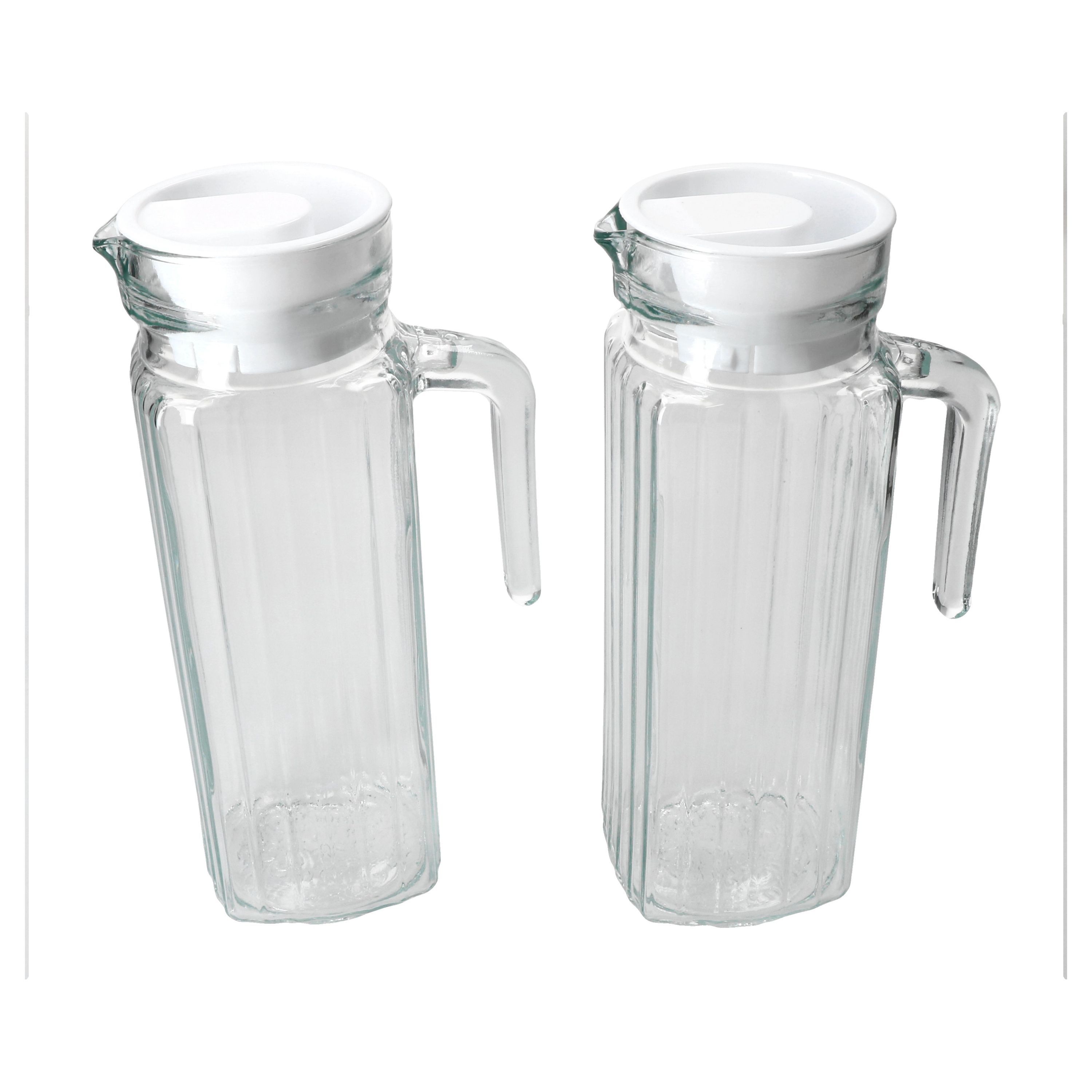 E-shop 2er Set Lima Kühlschrankkrug 0,95l aus Glas mit weißem Kunststoff-Deckel - 11271
