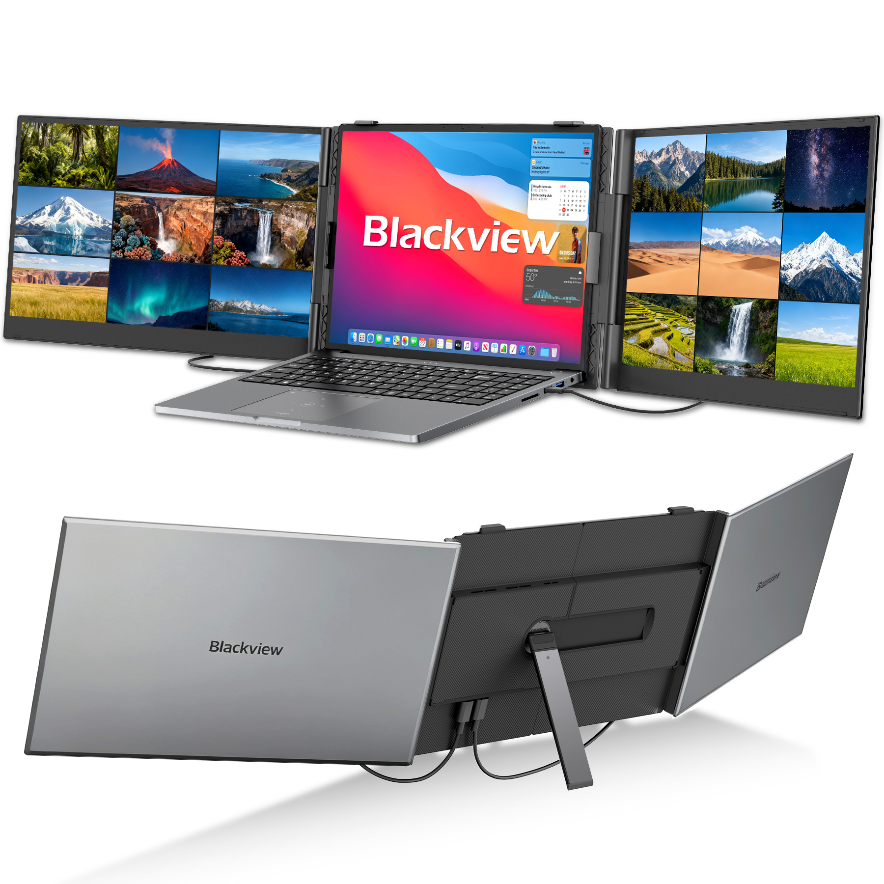 Blackview Portable Monitor | Laptop Screen Extension - Triple 14-inch Ips Fhd 1080p Screen Extension, Usb-c/ For 13.5-17.3 Inch Laptops/ /win/