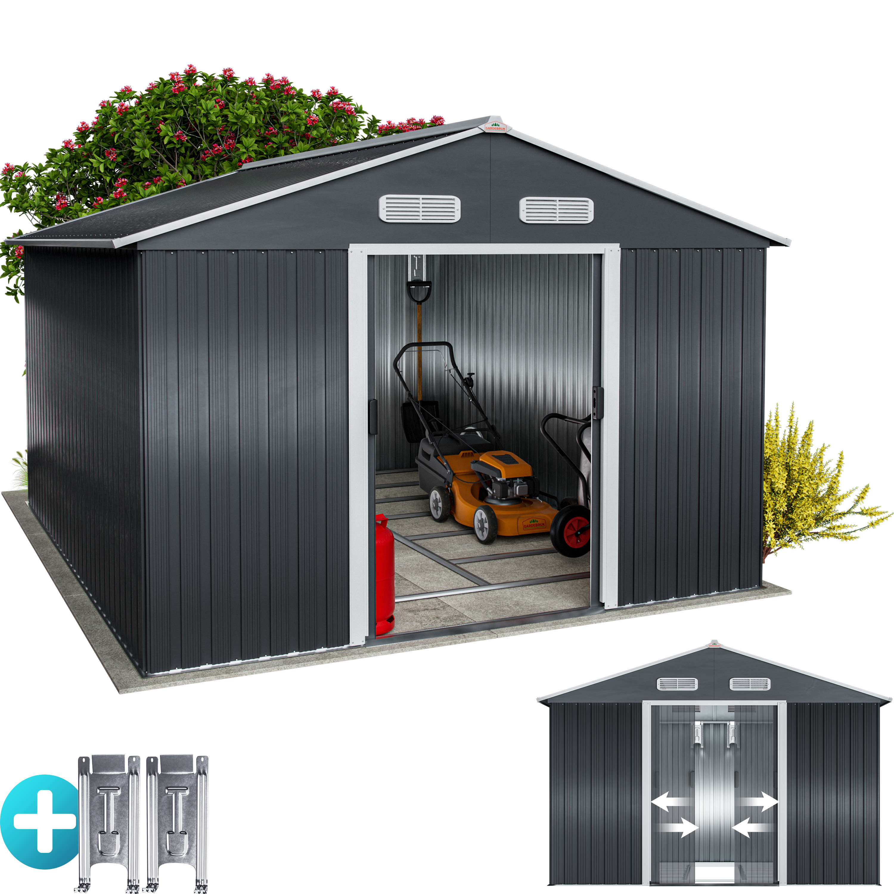 Image of Xxxl Metal Tool Shed 8m² With Foundation 315x260x180cm Sliding Door Garden Shed 15m³