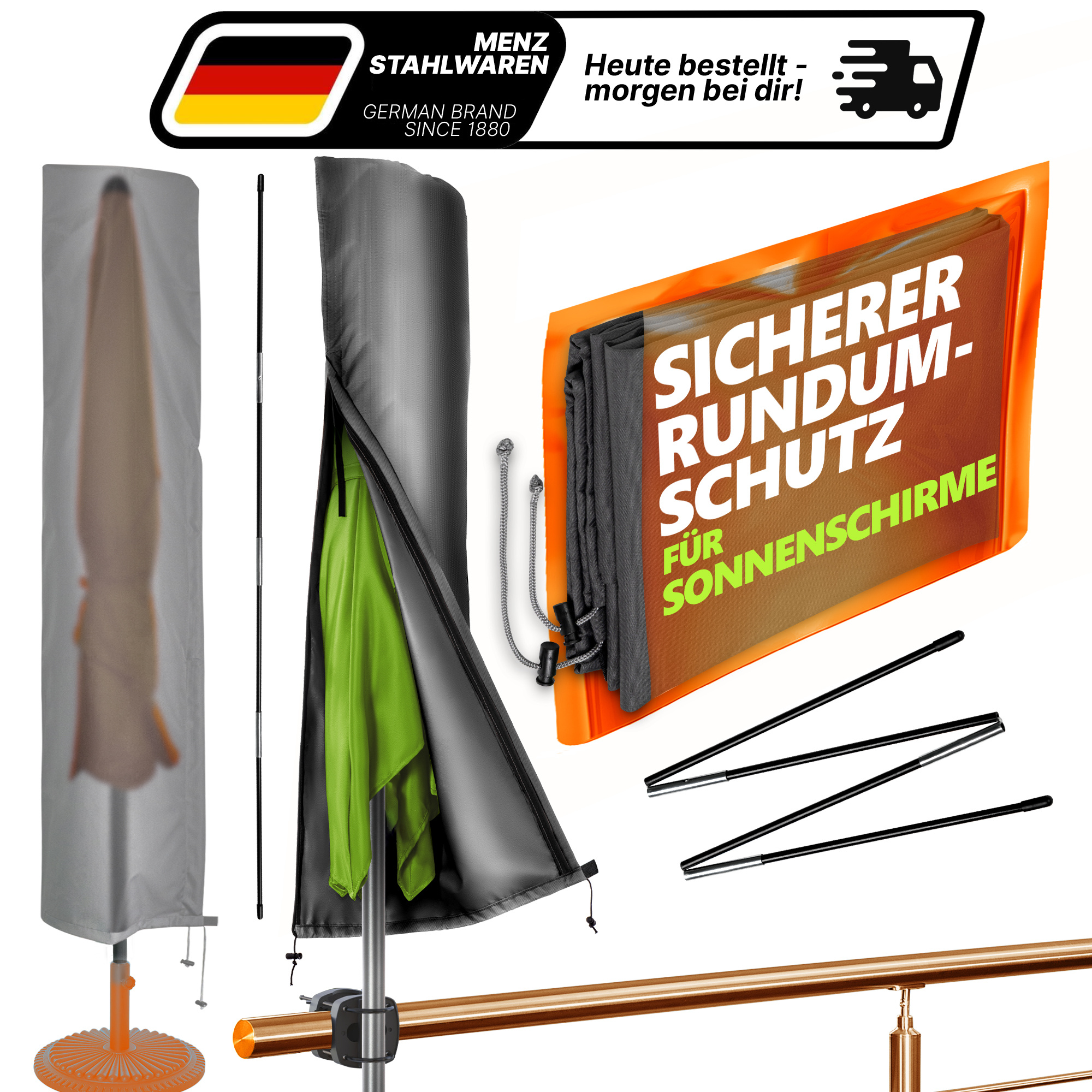 Home Premium Sun Umbrella Cover Ø 200 Cm – Weatherproof Polyester Cover With Zipper & Pole, Colors: /black/taupe