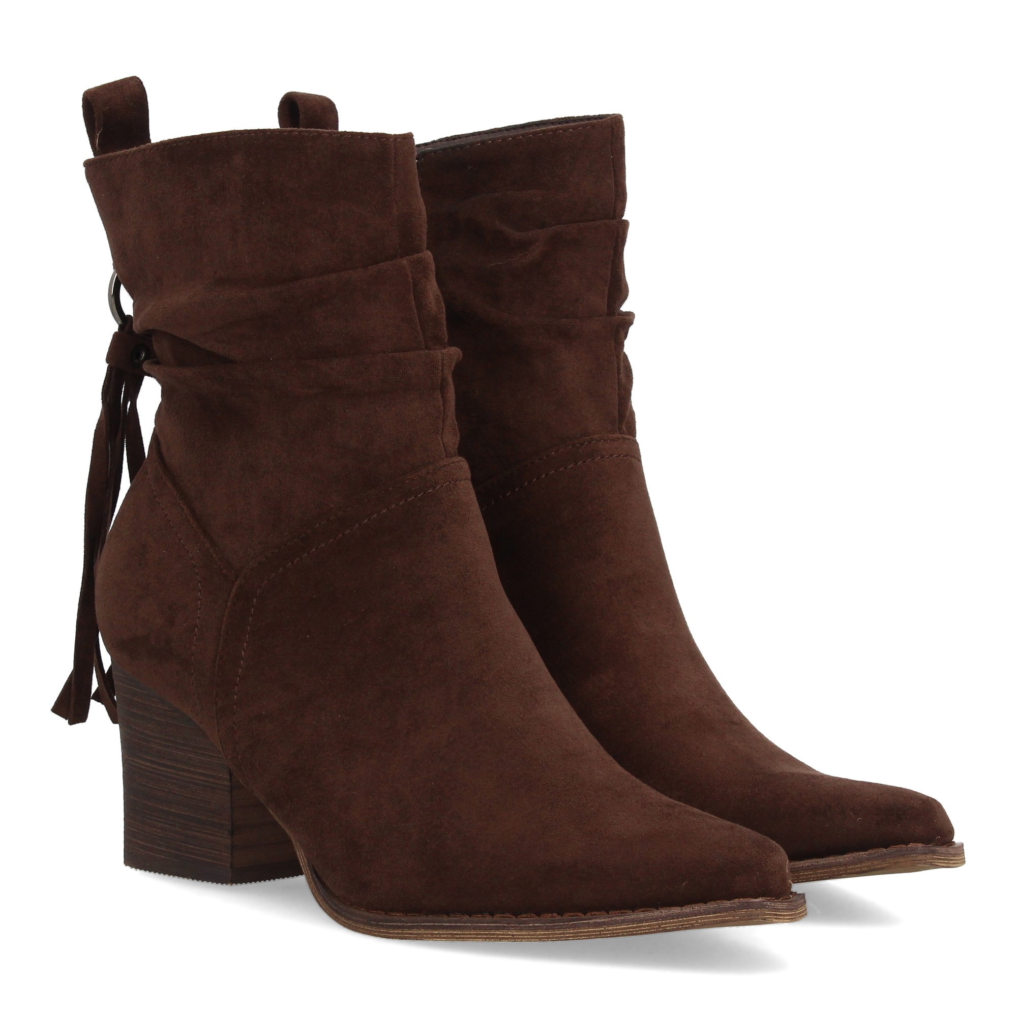 Image of Women's Heeled Boot With Pointed Toe, Crinkled Shaft, Heel Fringe, And Zipper Closure, Autumn Winter