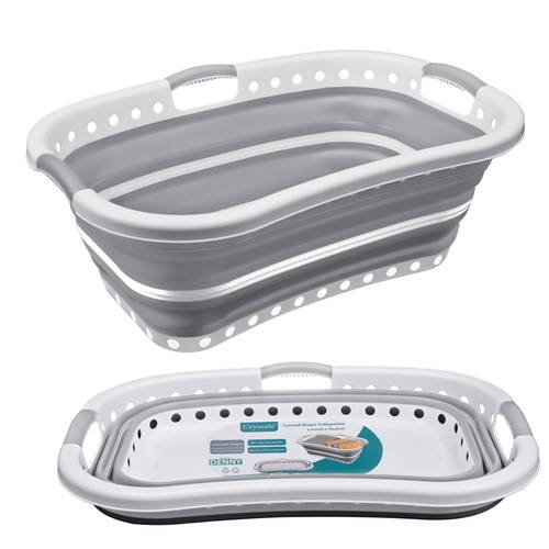 large 37l foldable laundry basket collapsible clothes hamper with non slip handles curved space saving design durable plastic laundry storage for home bathroom