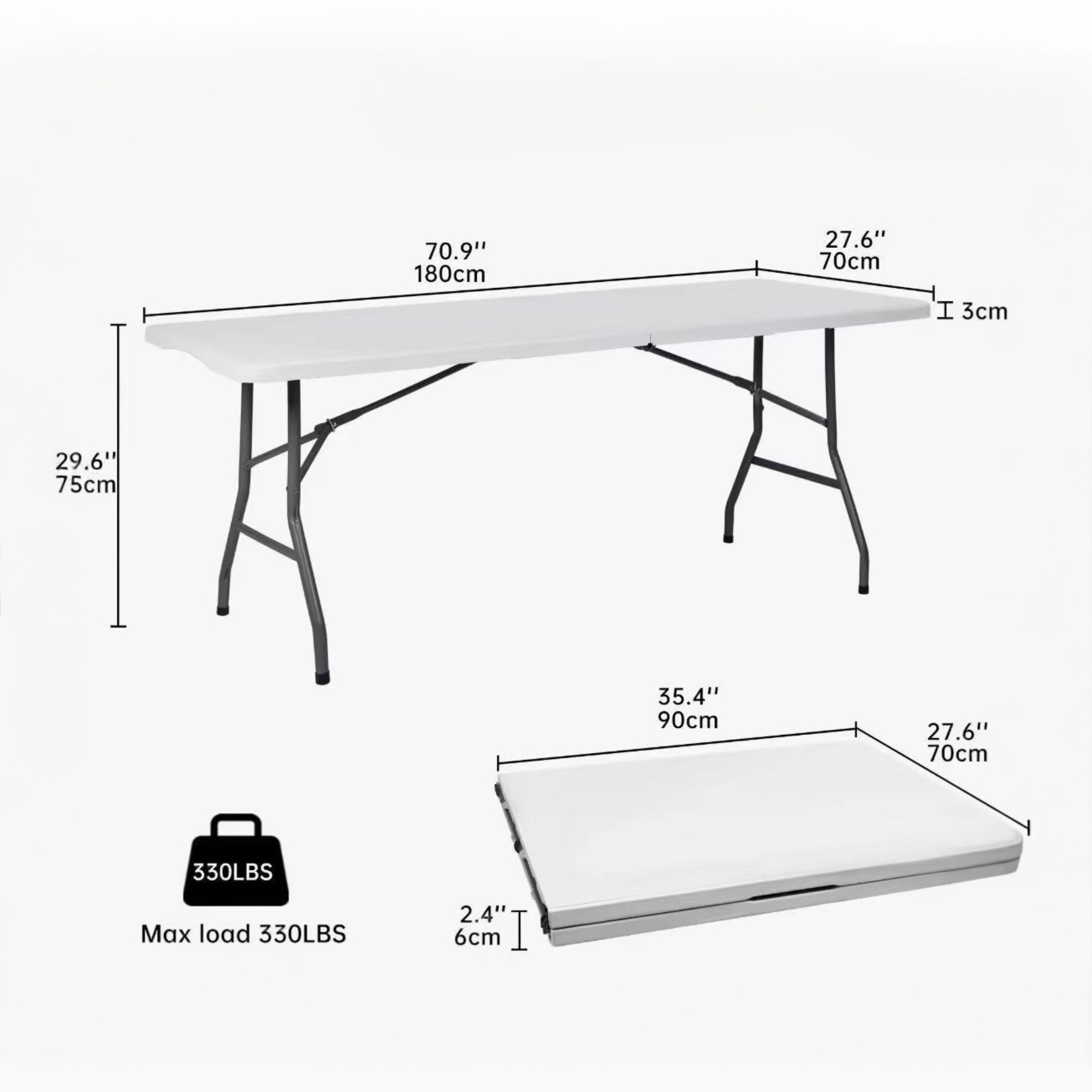 TEMU Mesa Plegable Solid 180cm, portátil, Uso Interior/Exterior Tablero Resina HDPE 3,5cm, Capacidad 6/8 y Carga 150 kg. Multiuso
