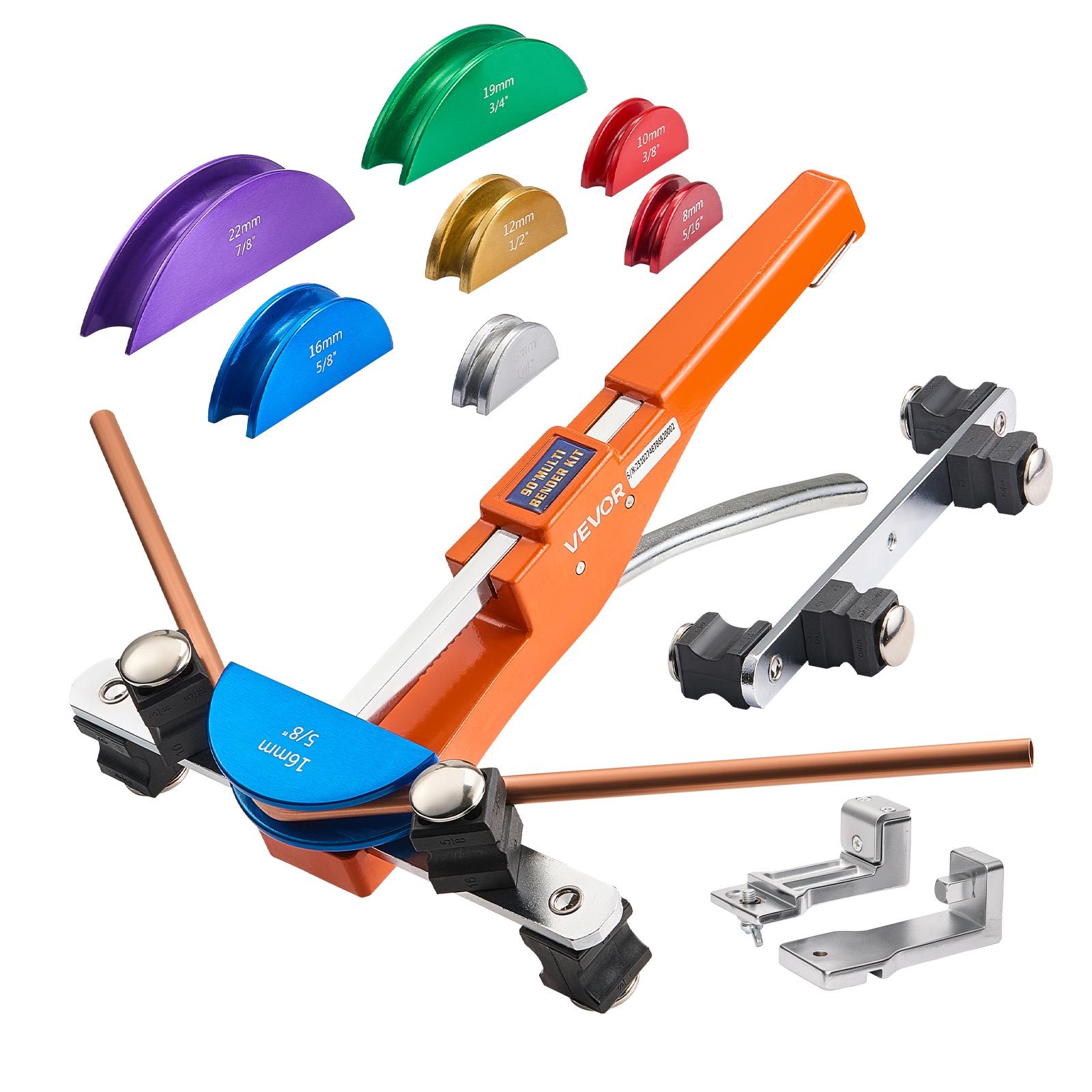 Vevor Tubing Bender Kit, 6 Mm To 22 Mm, Compact Ratcheting Tube Pipe Bender, /reverse Hand Bending Tool, With 7 Color Aluminium Alloy Dies, For Copper Hvac Air Conditioning Refrigeration Repair