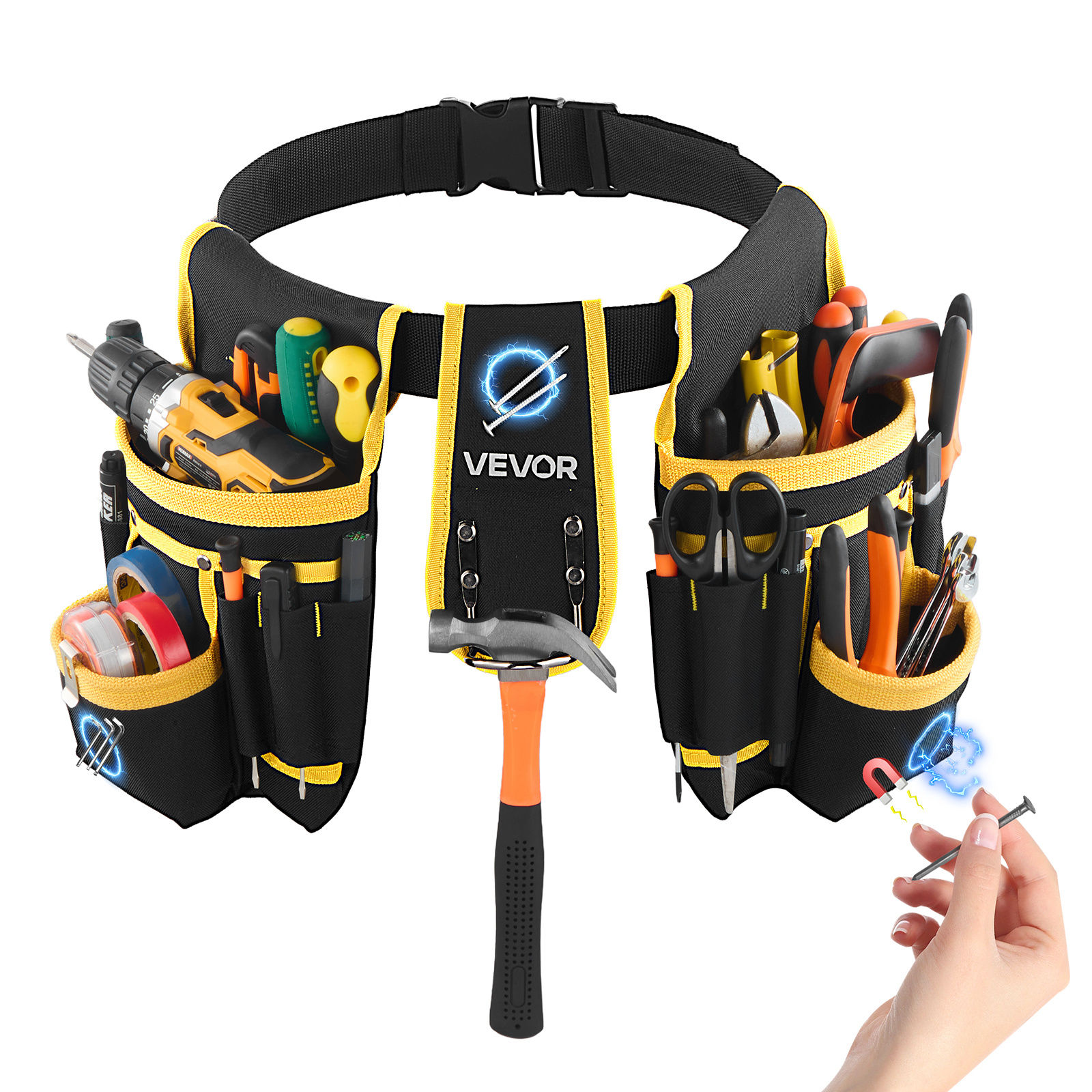 TEMU VEVOR Cintura Porta Attrezzi, Custodia Magnetica per Attrezzi da , 28 Tasche Cintura Regolabile Resistente Borsa Staccabile per Elettricista,