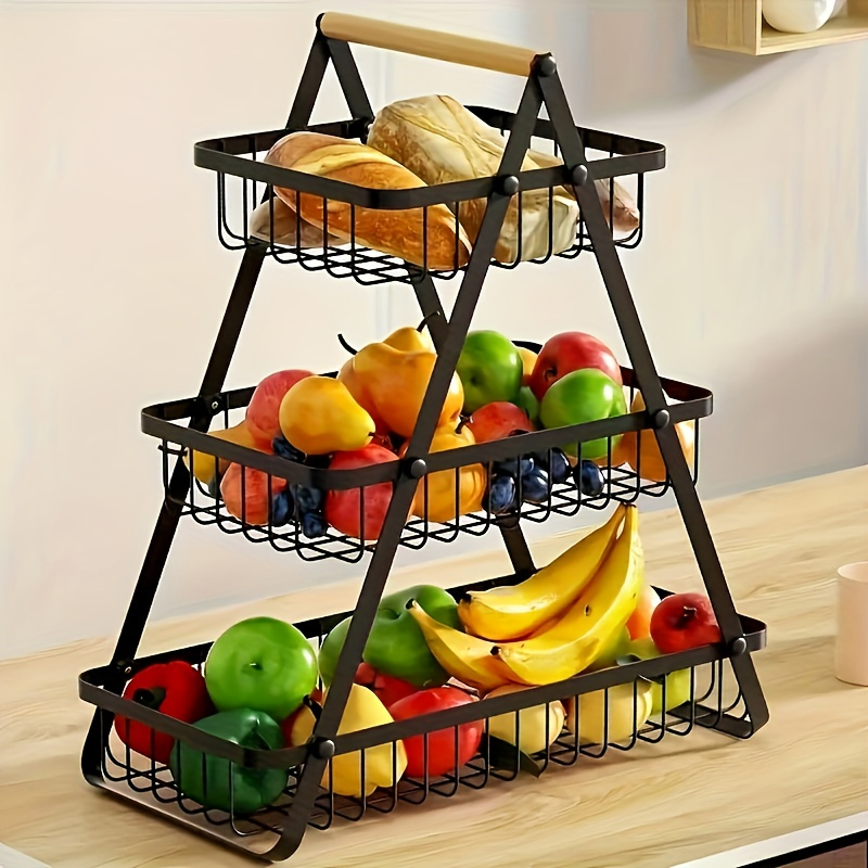 3 layer detachable metal storage basket multifunctional kitchen counter and catering organizer used for storing fruits vegetables bread vegetable storage rack kitchen accessories details 1