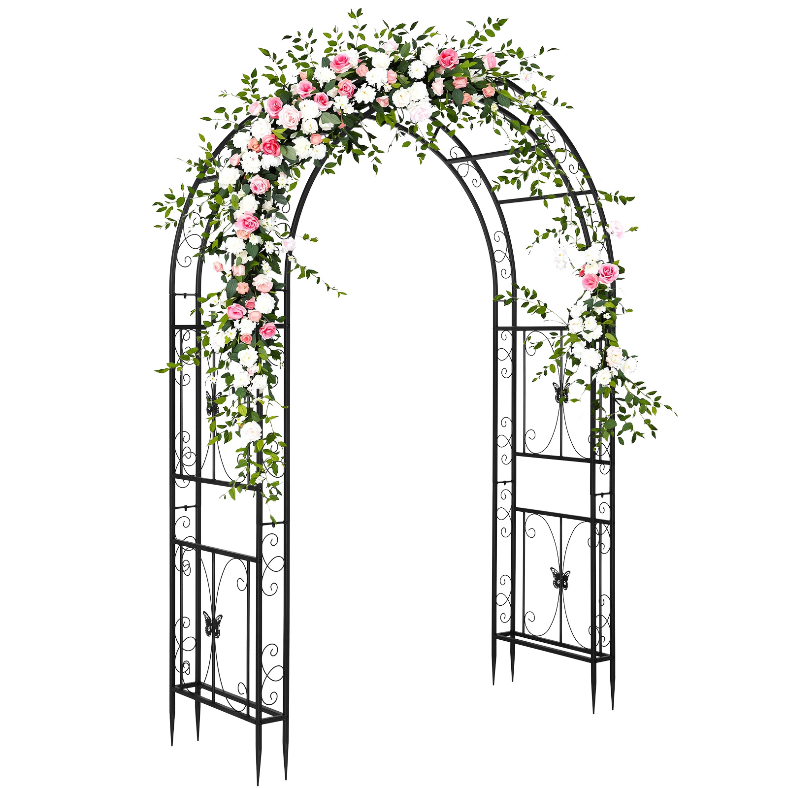 Image of Bonnlo Rosenbogen Metal With Lattice And Folding Roof, Stable, For Climbing Plants, Wedding & Decoration, For Garden And Courtyard, 166*58*240cm, Black.