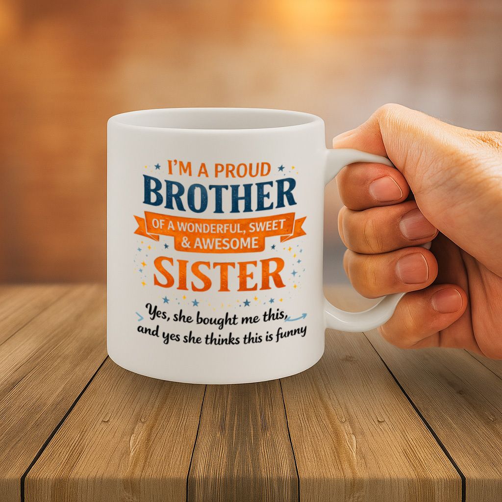 brother coffee mug 11oz white ceramic mug dishwasher microwave safe i m a   brother of a wonderful sweet awesome sister funny quote design high quality durable print gift from sister sibling gift design mg6840 details 3