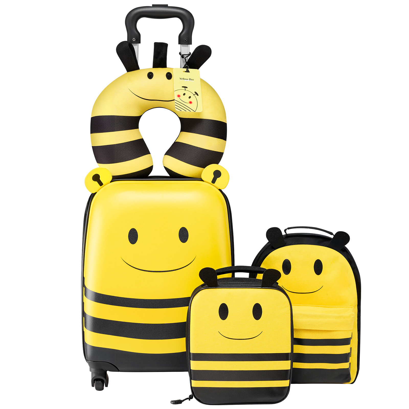 Vevor Kids Luggage Set, 5pcs, 45.7 Cm Hardside Rolling Wheels Suitcase With Backpack & Pillow, Carry On Luggage Set, Holiday Birthday Gift For Girls Boys, Airline Approved