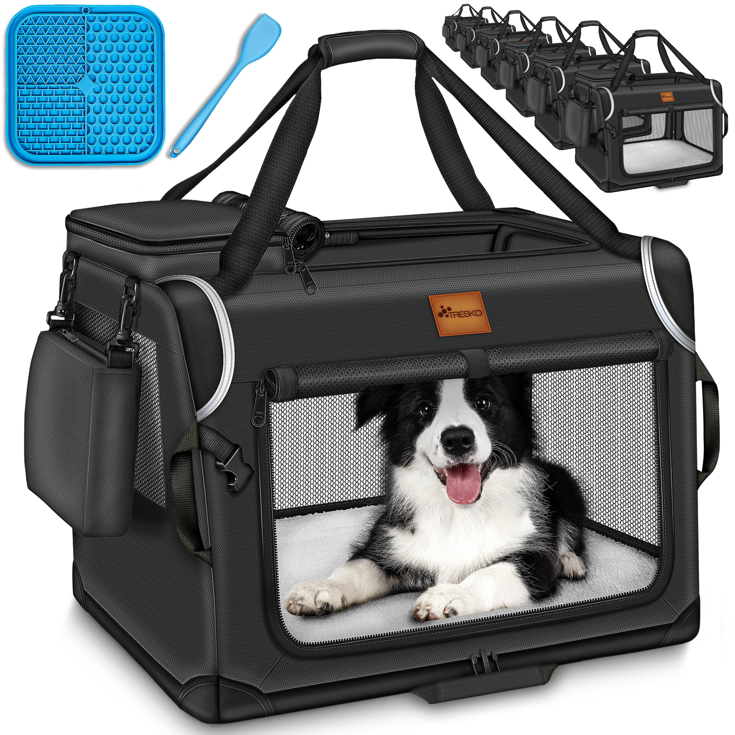 TEMU TRESKO® Opvouwbare Hondenbox Inclusief Antislipmat, Schep & Reflectoren | Transportbox voor Honden en Katten | Auto Honden Transportbox voor