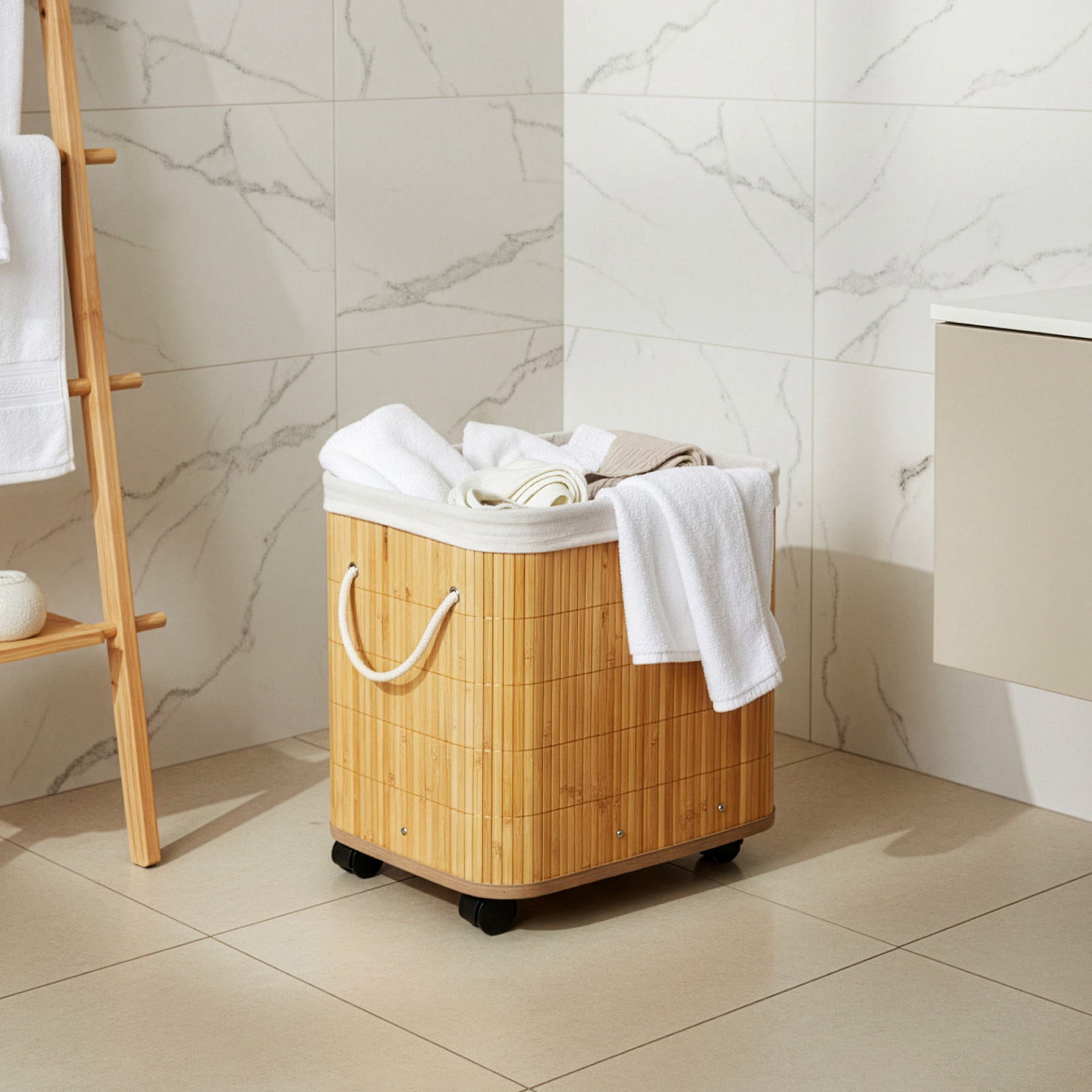 42L Bamboo Laundry Basket with Removable Handle