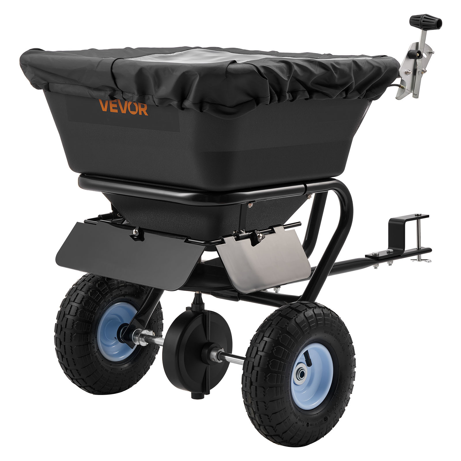Image of Vevor Tow Behind Lawn Spreader, Spreading Width, Garden & Lawn Spreader With Universal Hitch, 38.6kg Capacity & 10 In Tires, Seed Fertilizer Broadcast Spreader For Atvs Utvs