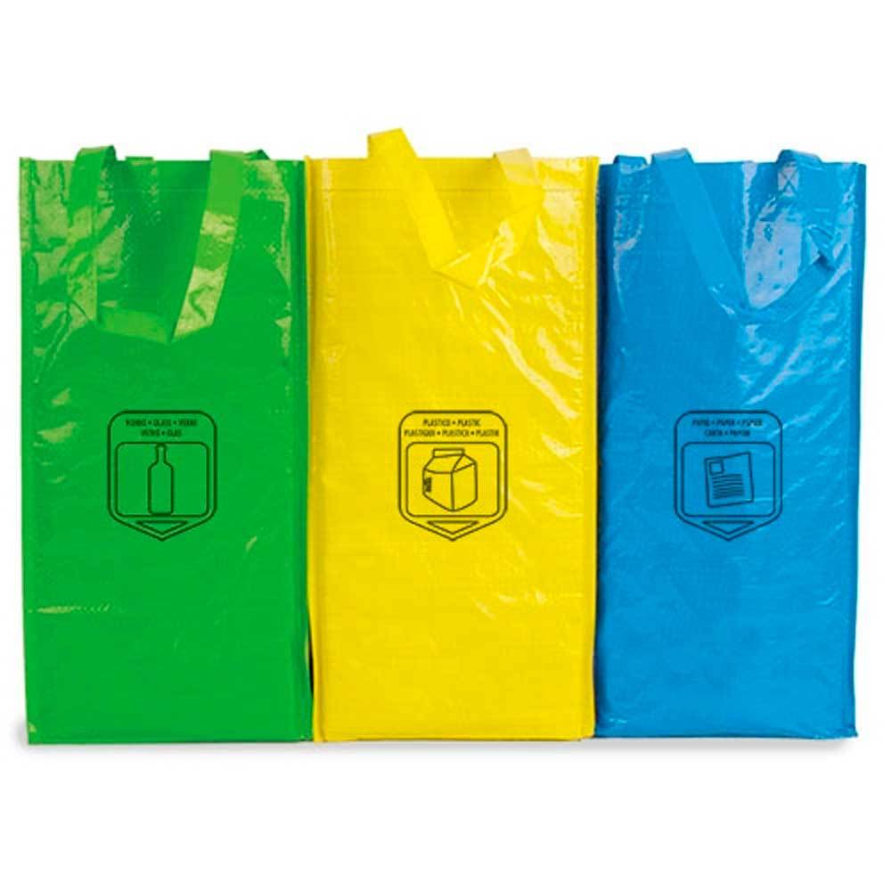 TEMU Pack 3 Bolsas de basura para reciclaje, reutilizables y con . Para organizar los residuos en azul, verde y . Capacidad 23 Litros. Material