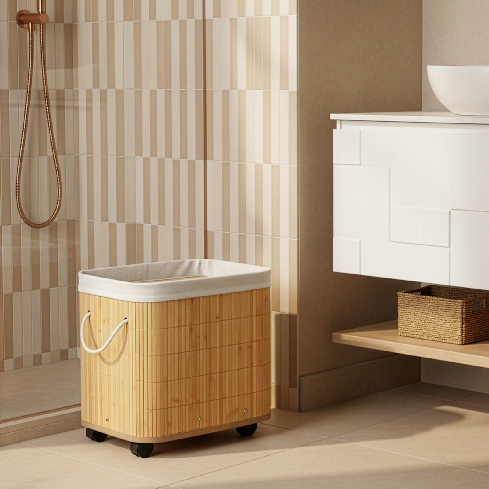 42L Bamboo Laundry Basket with Removable Handle