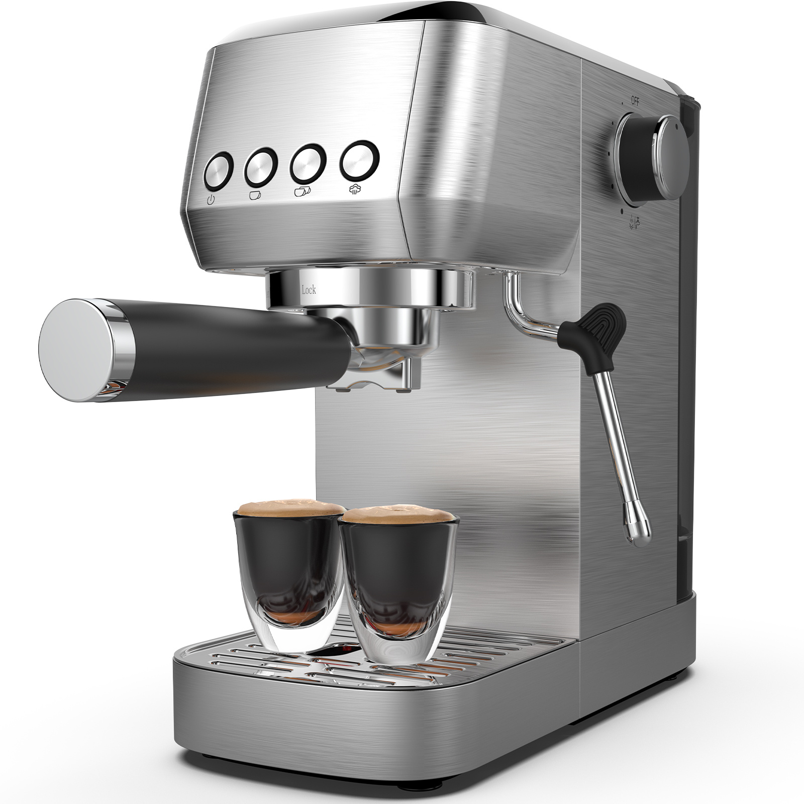 E-shop Espresso Siebträgermaschine 20 Bar, Edelstahl-Espressomaschine mit professionellem Milchaufschäumer, Klein Kaffeemaschine Espresso für