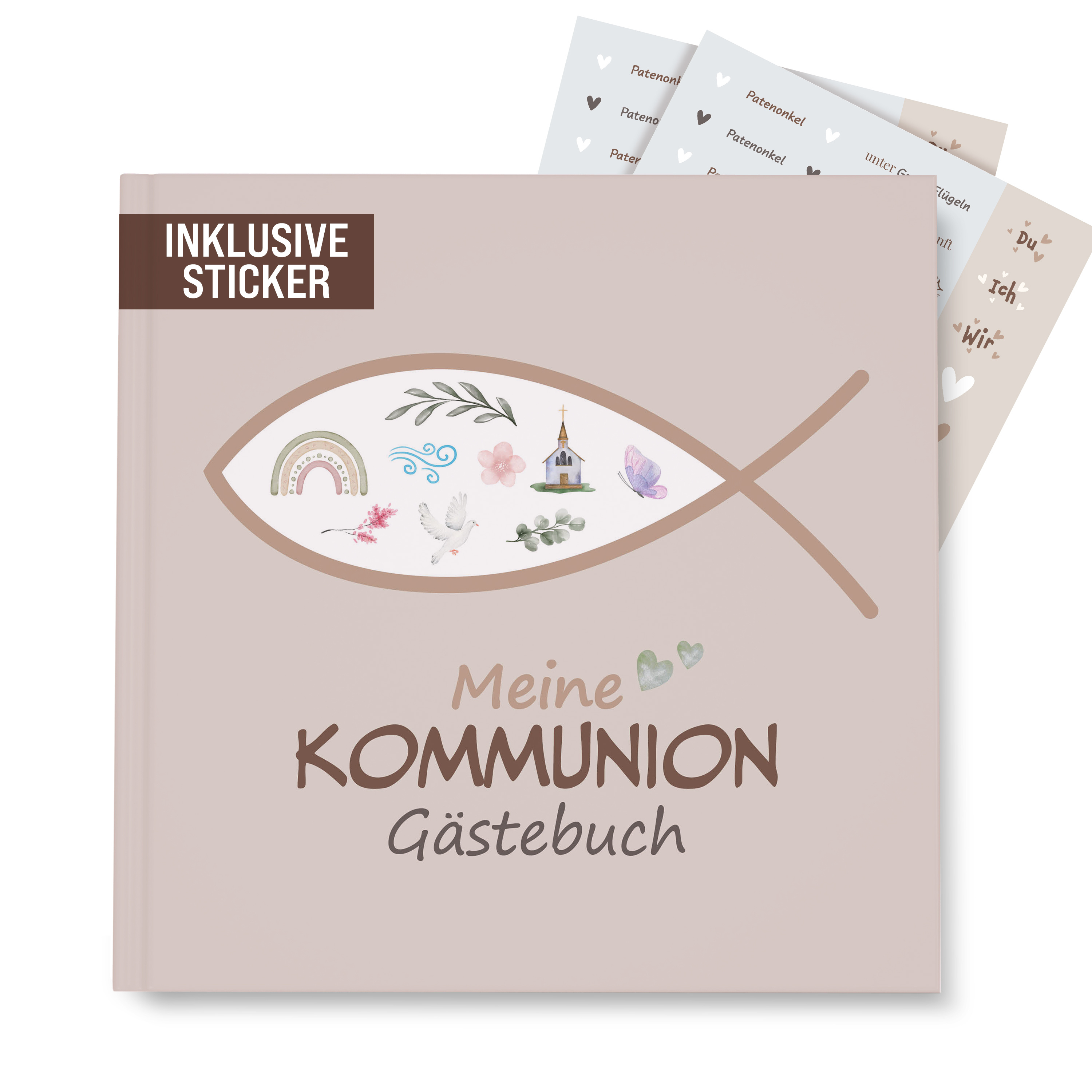E-shop colortouch Gästebuch mit Sticker, 60 Seiten Kommunionsbuch mit verschiedenen Themen zum Ausfüllen, Kommunionsgeschenk & Erinnerungsalbum