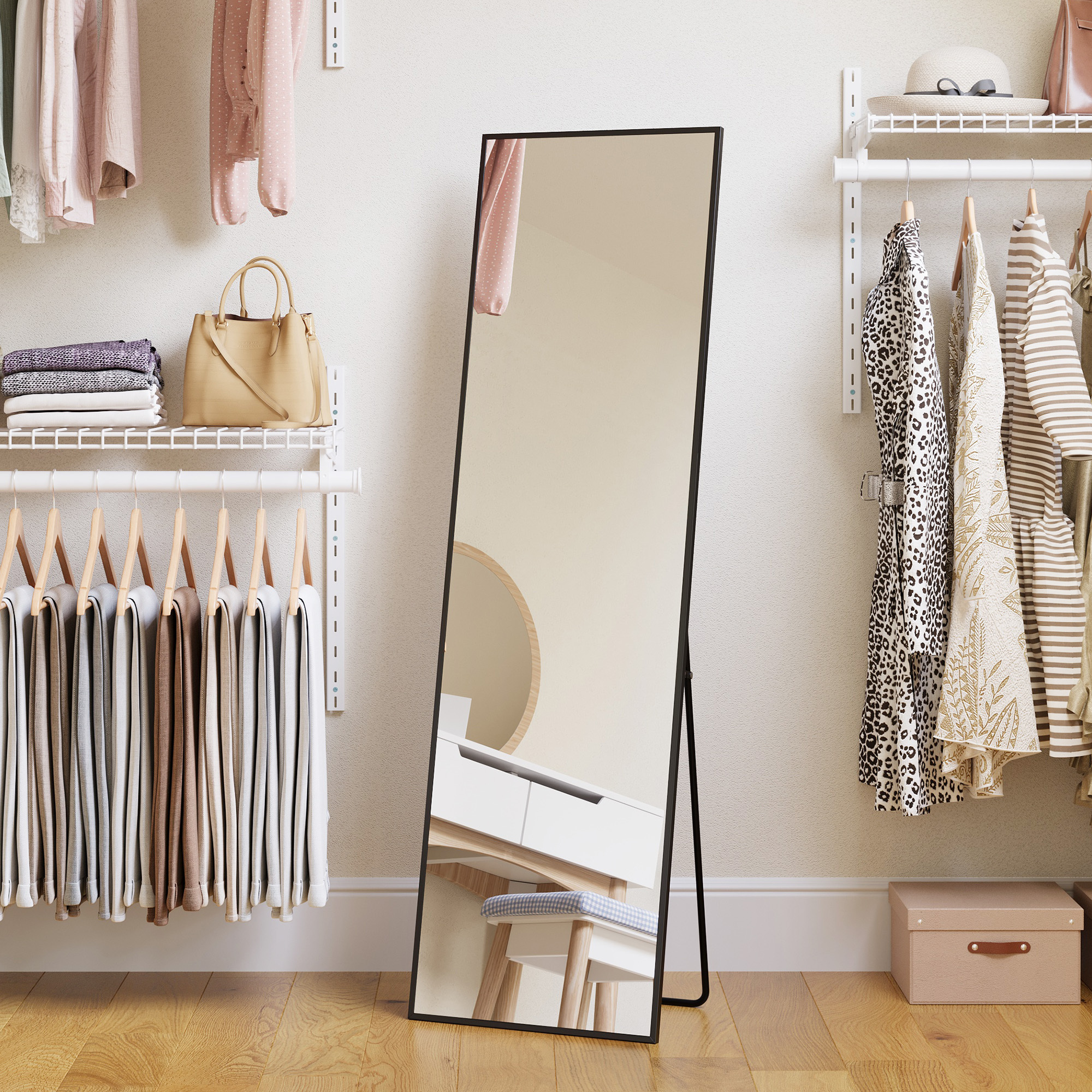 Full-length Mirror, Rectangular Mirror, Freestanding Or Wall-mounted, For Living Room, Bedroom, 150 X 40 Cm, Black