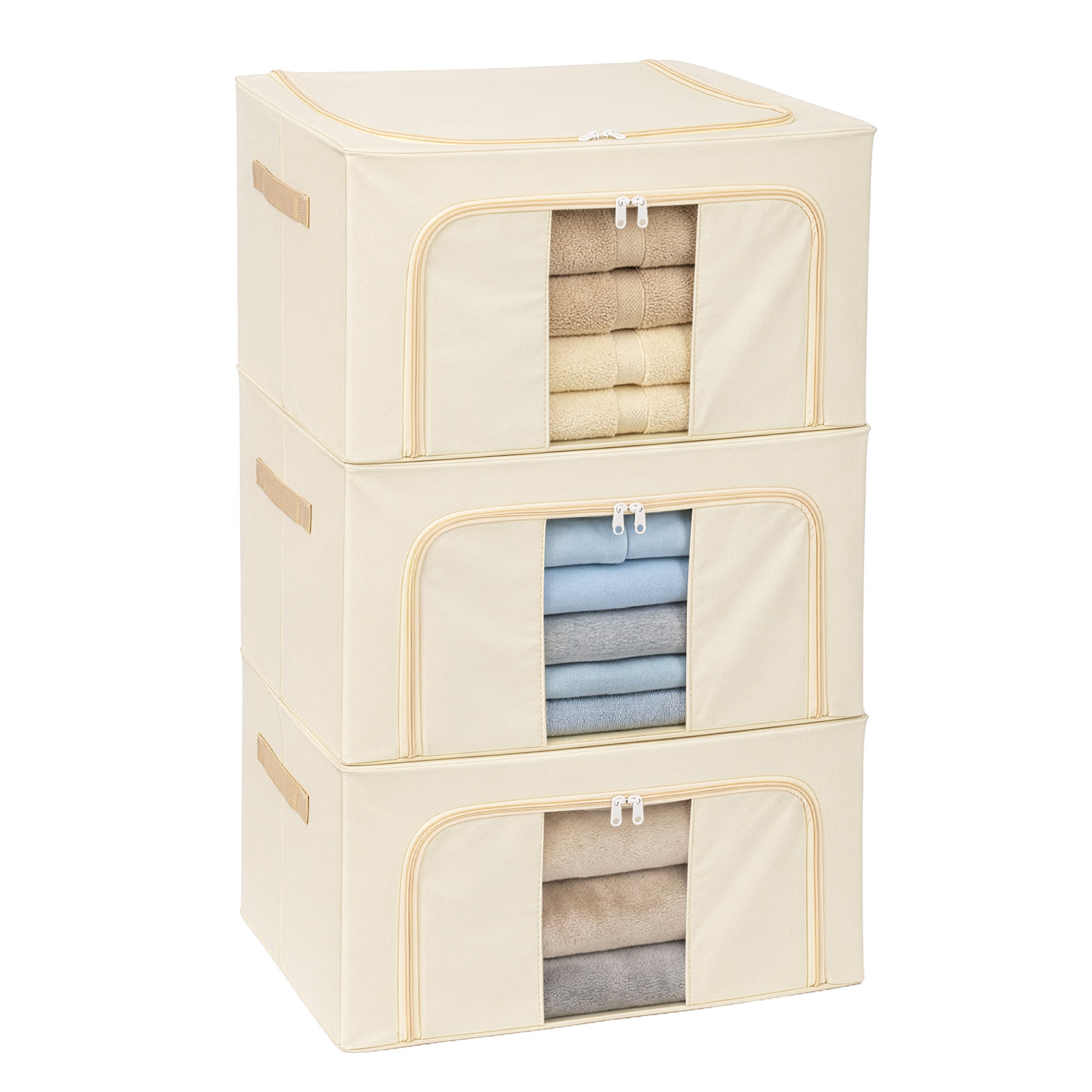 TEMU 3pcs Foldable Storage Boxes With Zippered Compartments, Large Capacity Clothes Organiser For Home, Wardrobe & Seasonal Use