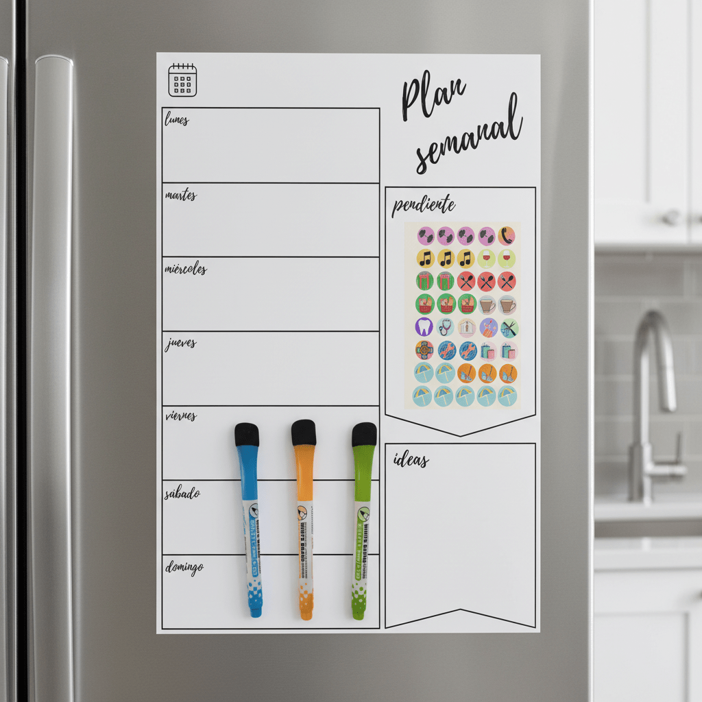 TEMU Planificador Semanal Magnético A3 Borrable para Nevera – Pizarra Blanca 30×42 cm con 40 Imanes de Rutinas y 3 Rotuladores – Organización