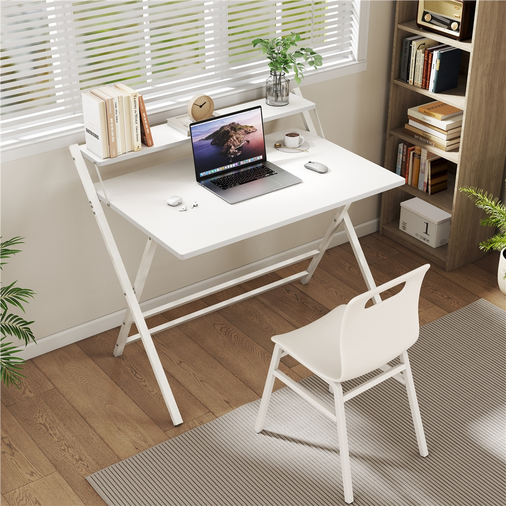 TEMU Costoffs 2-tier Foldable Computer Desk With Monitor Shelf, Portable Laptop Table For Home Office Dorm Small Space, Modern Compact Pc Desk,