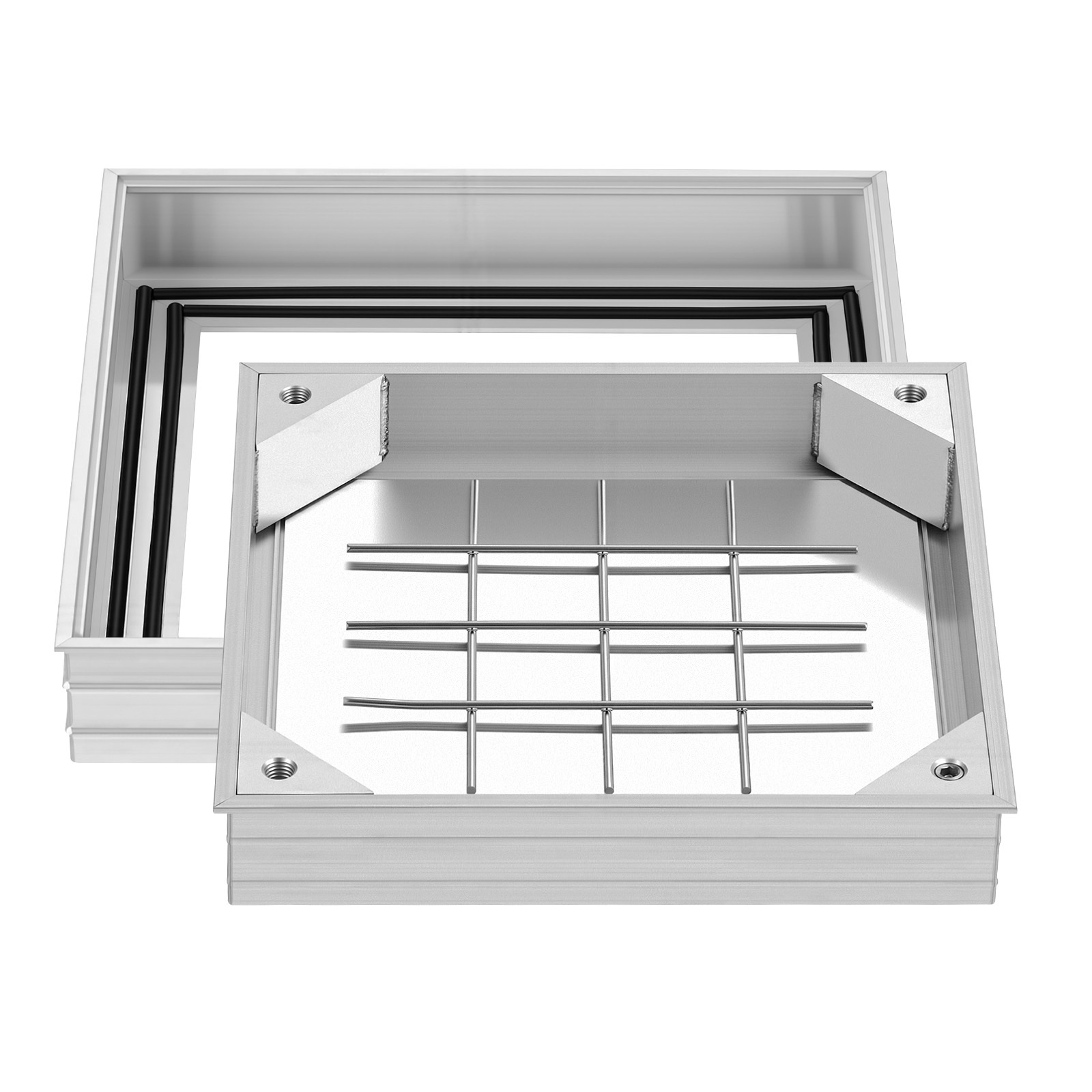 TEMU VEVOR Couvercle de Couvercle d'Égout avec Cadre, 300 x 300mm Couvercles d' Invisibles Encastrés pour Fosses Septiques, Couvercle d'Inspection de