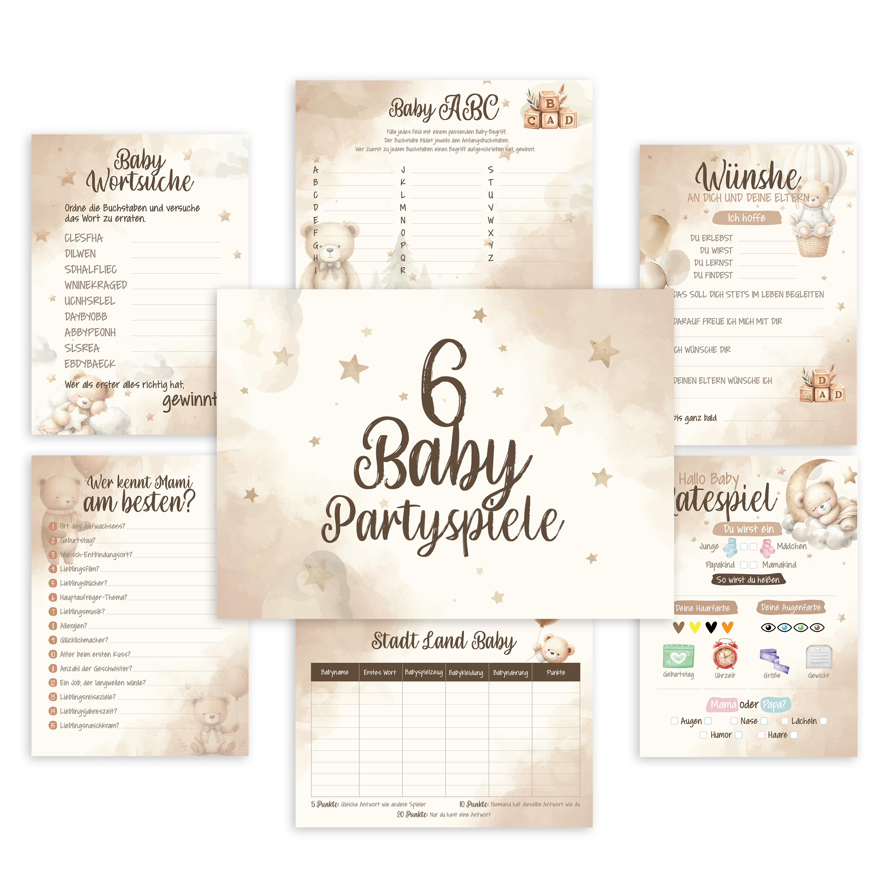 Image of Baby Shower Games 50 Cards, 6 Funny Guessing Game Set For Baby Party To (10pcs), Baby Shower Party Games, Baby Party Pregnancy Gift, Din A5 Boho