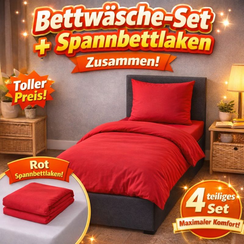 4pcs Set: Bed Sheet + 2 Pillowcases (80x80) + Fitted Sheet – Uni-colored, Care, For A Sleep