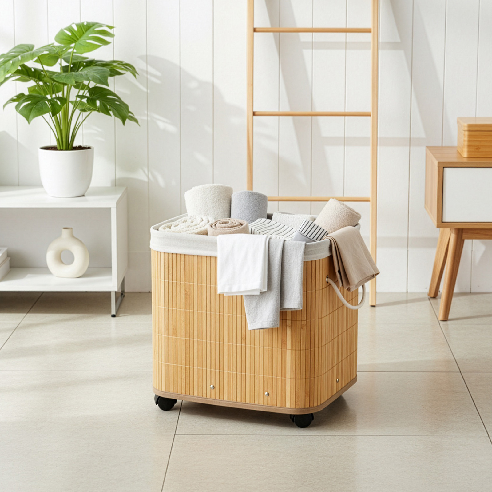 42L Bamboo Laundry Basket with Removable Handle