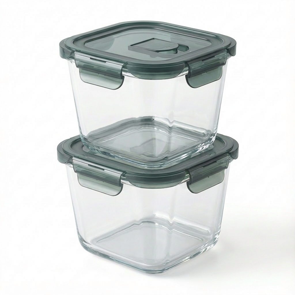 TEMU 2 Unidades de Fiambreras Altas de Cristal Herméticas, Recipientes Redondos y Cuadrados con Tapas, Sin BPA, Microondas y Lavavajillas -